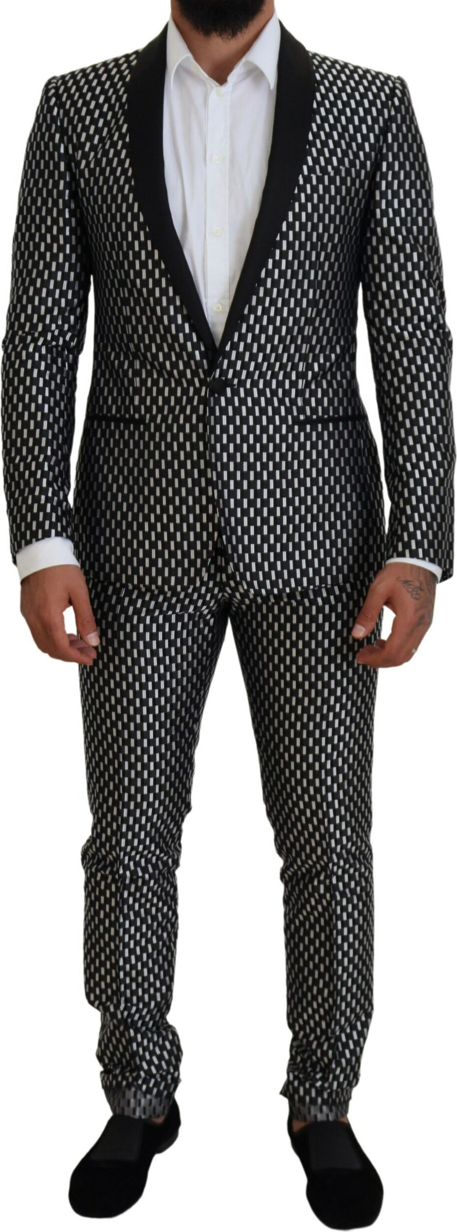 Suit Dolce & Gabbana Black White Silk