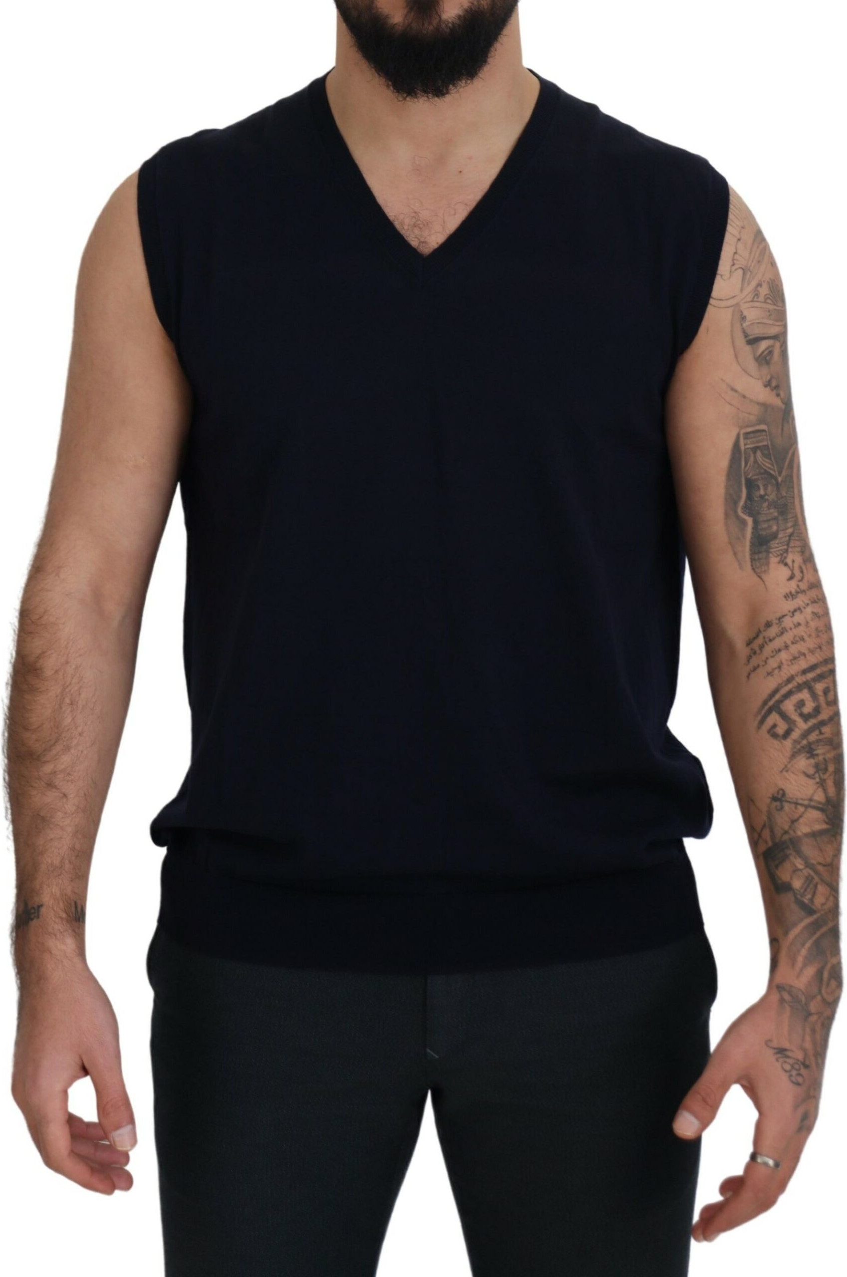 Black Cotton V-neck Sleeveless Tank T-shirt Paolo Pecora