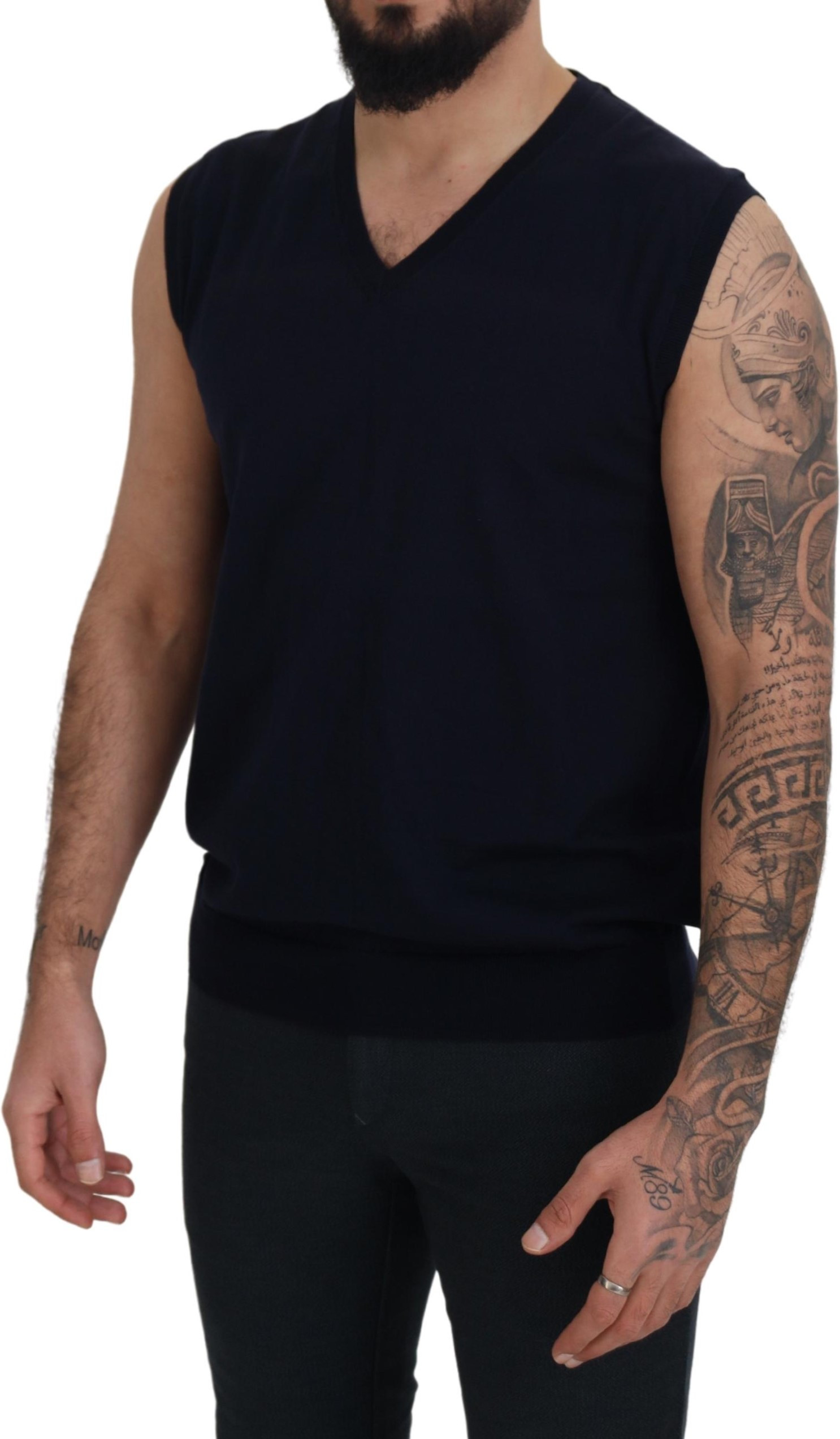 Black Cotton V-neck Sleeveless Tank T-shirt Paolo Pecora