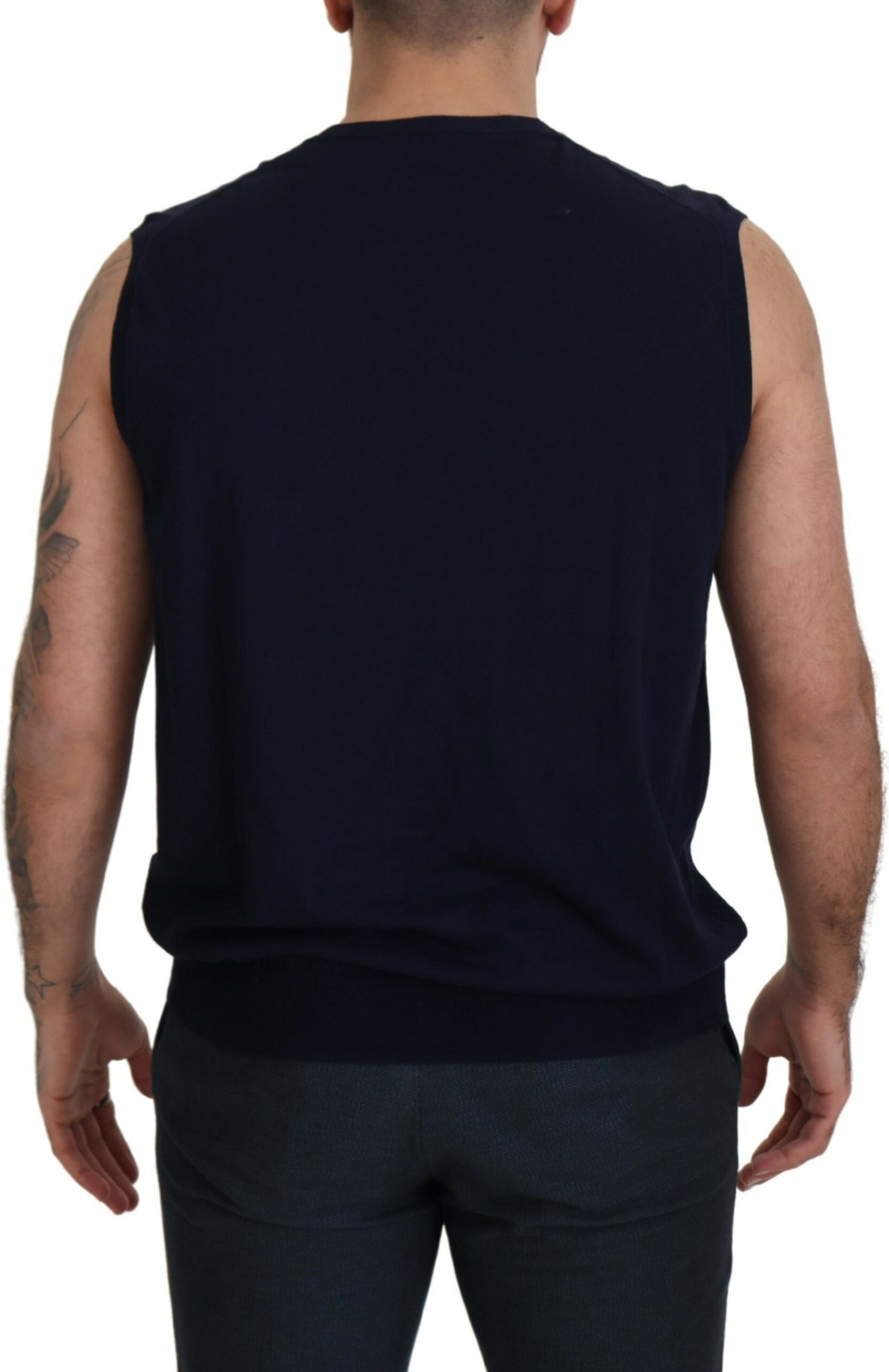 Black Cotton V-neck Sleeveless Tank T-shirt Paolo Pecora