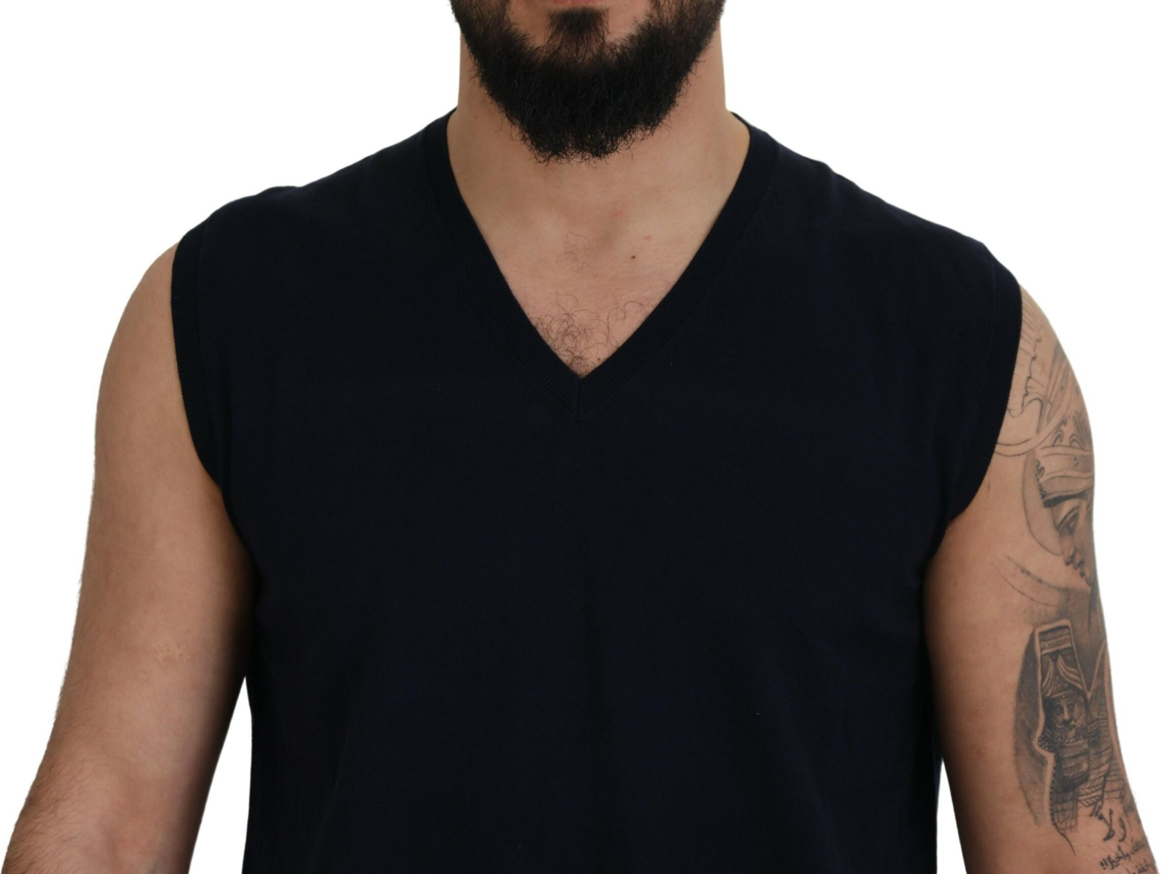 Black Cotton V-neck Sleeveless Tank T-shirt Paolo Pecora