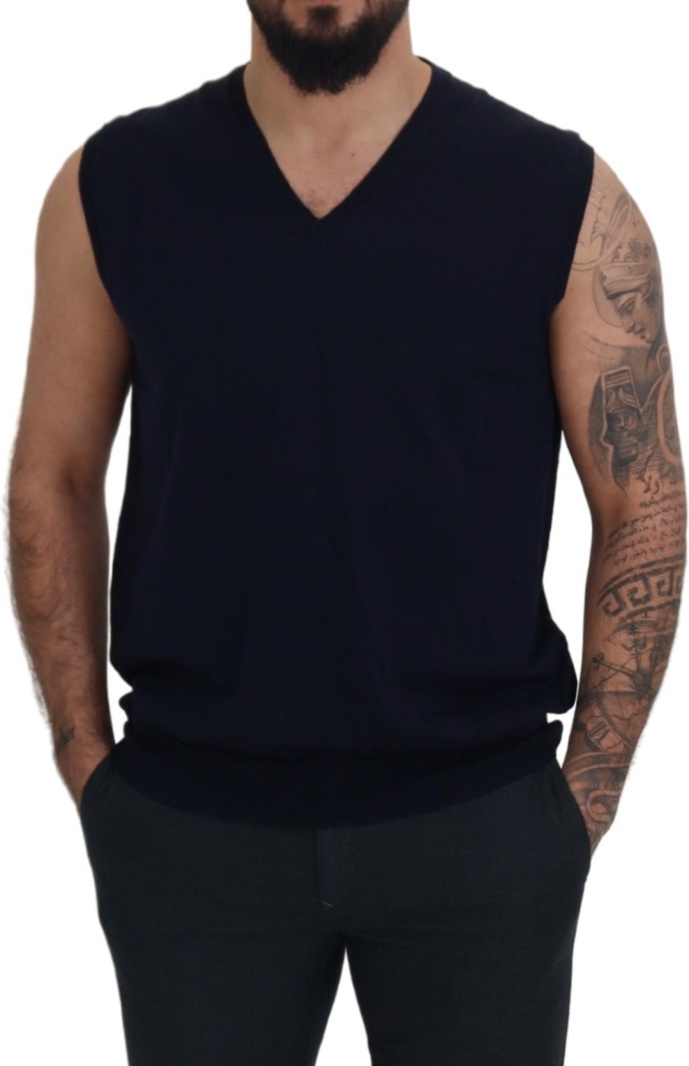 Black Cotton V-neck Sleeveless Tank T-shirt Paolo Pecora