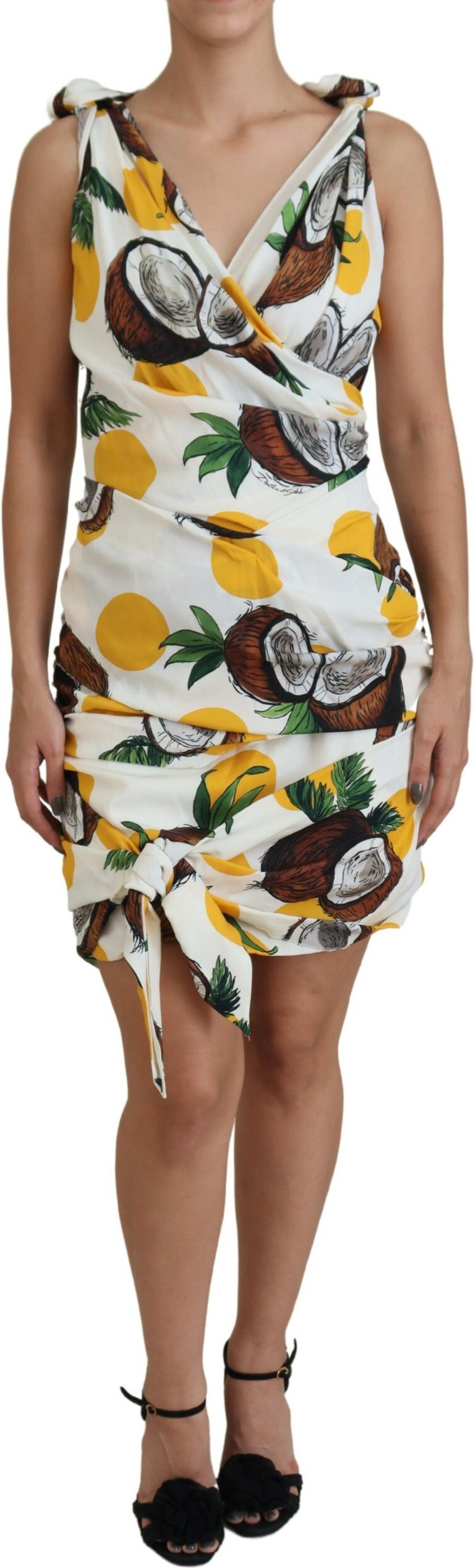 Dress Dolce & Gabbana White Coconut Print Sheath Mini Silk Dress