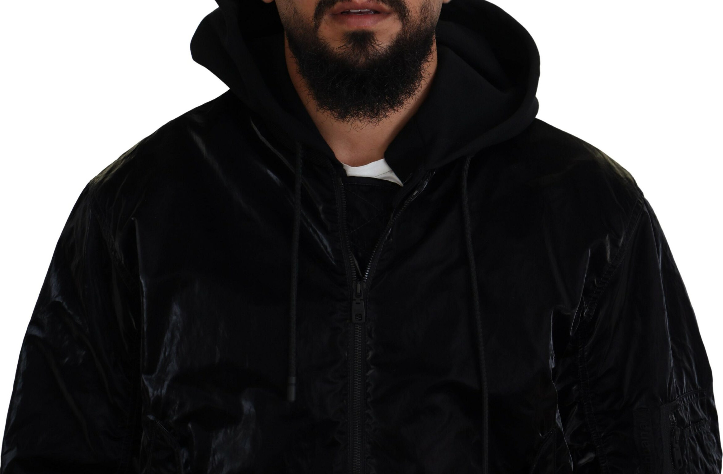 Dolce & Gabbana Black Nylon Hooded Full Zip Bomber Jacket