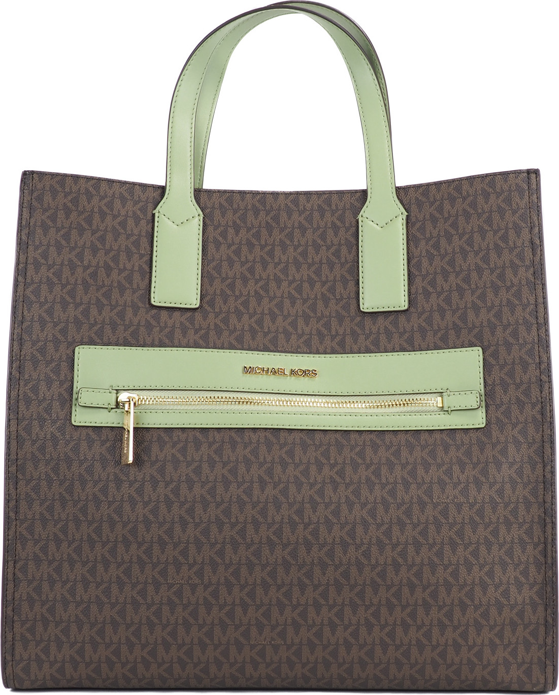 Tote Handbag Michael Kors Kenly Large Brown PVC Light Sage North South Tote Computer Handbag