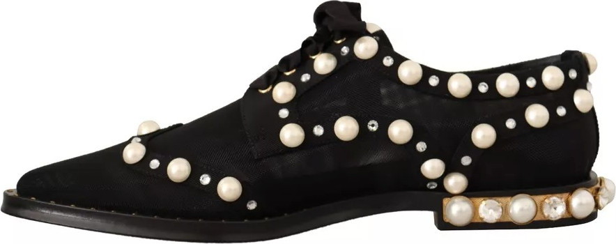 Dolce & Gabbana Qora Dantelli Zargaldoshli Rasmiy Flat Shoes