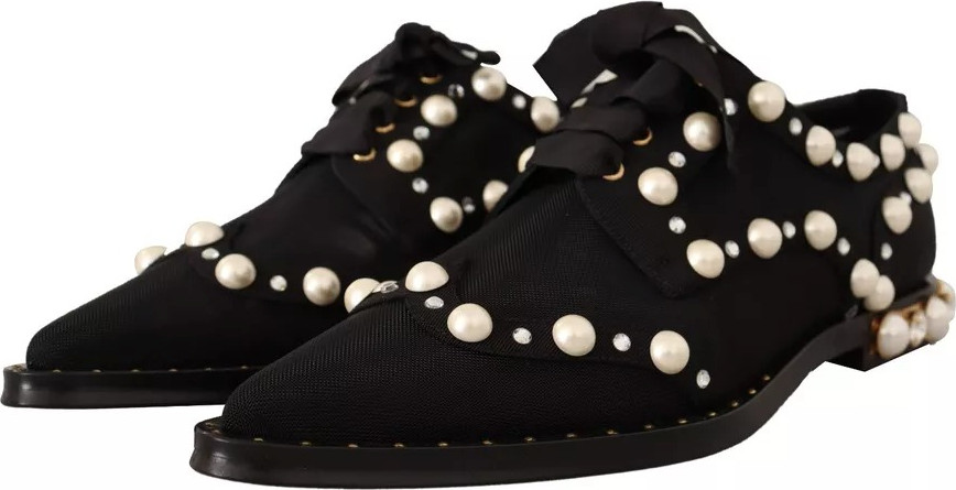 Dolce & Gabbana Qora Dantelli Zargaldoshli Rasmiy Flat Shoes