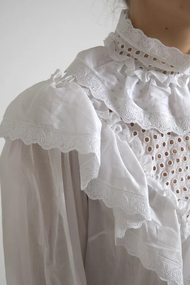 White Cotton Lace Trim Turtle Neck Blouse Dolce & Gabbana