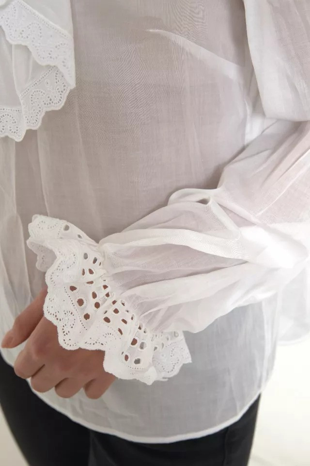 White Cotton Lace Trim Turtle Neck Blouse Dolce & Gabbana