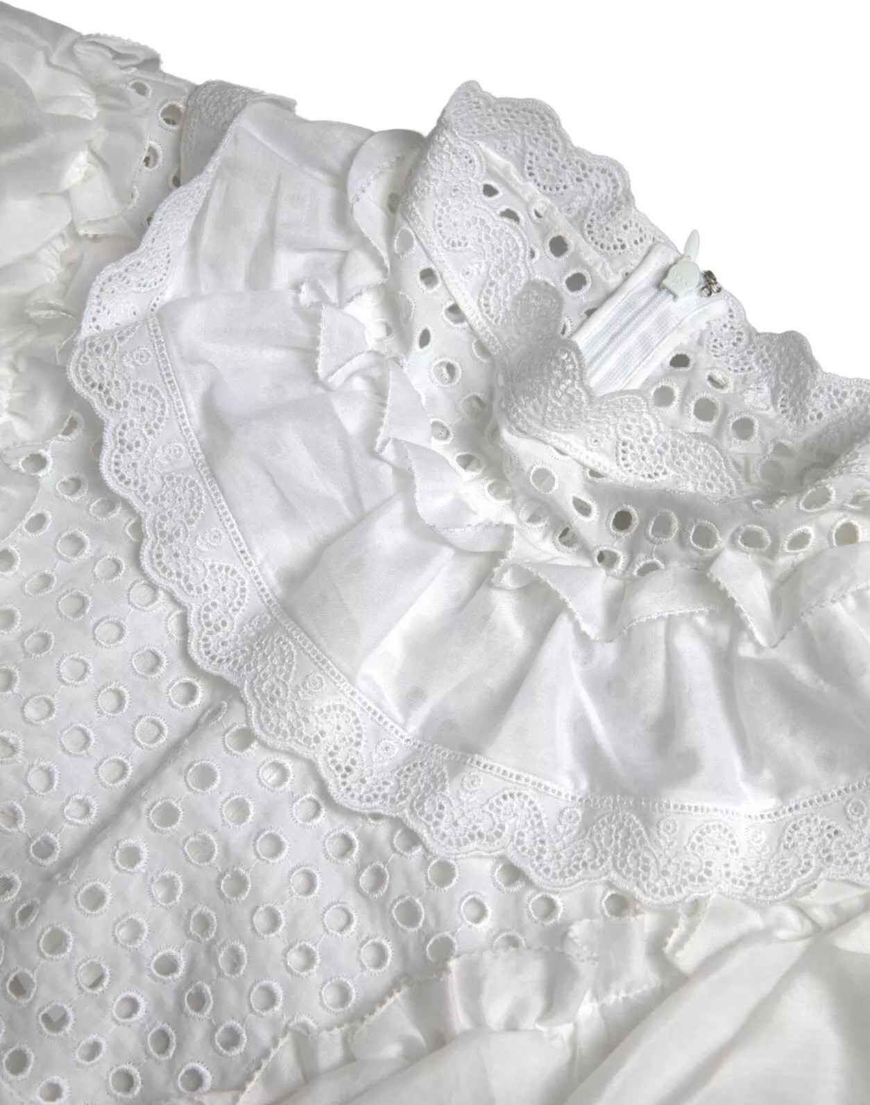 White Cotton Lace Trim Turtle Neck Blouse Dolce & Gabbana