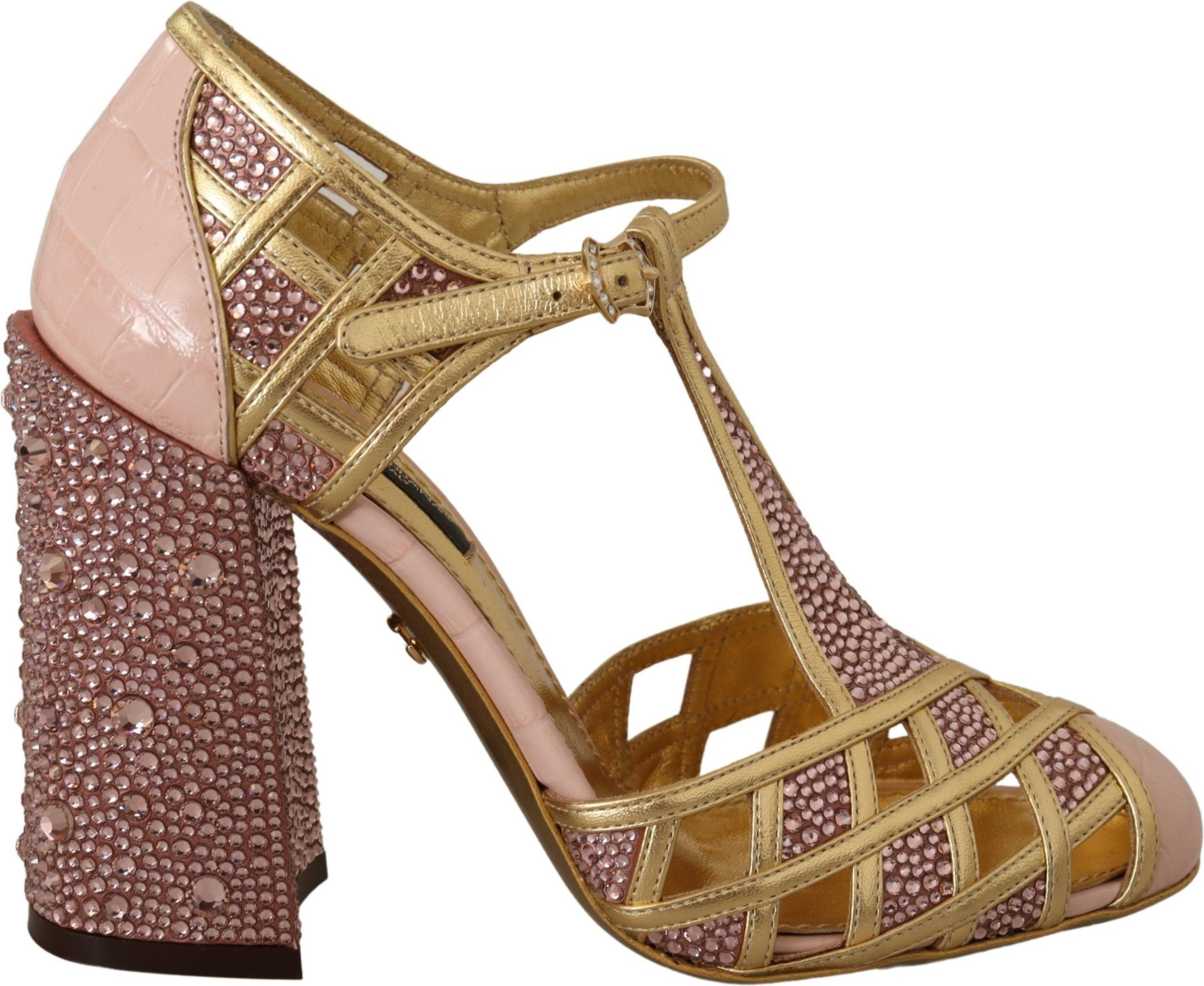 Dolce & Gabbana Pink Gold Teri Kiyimi Kristalli T-strap Poyabzal