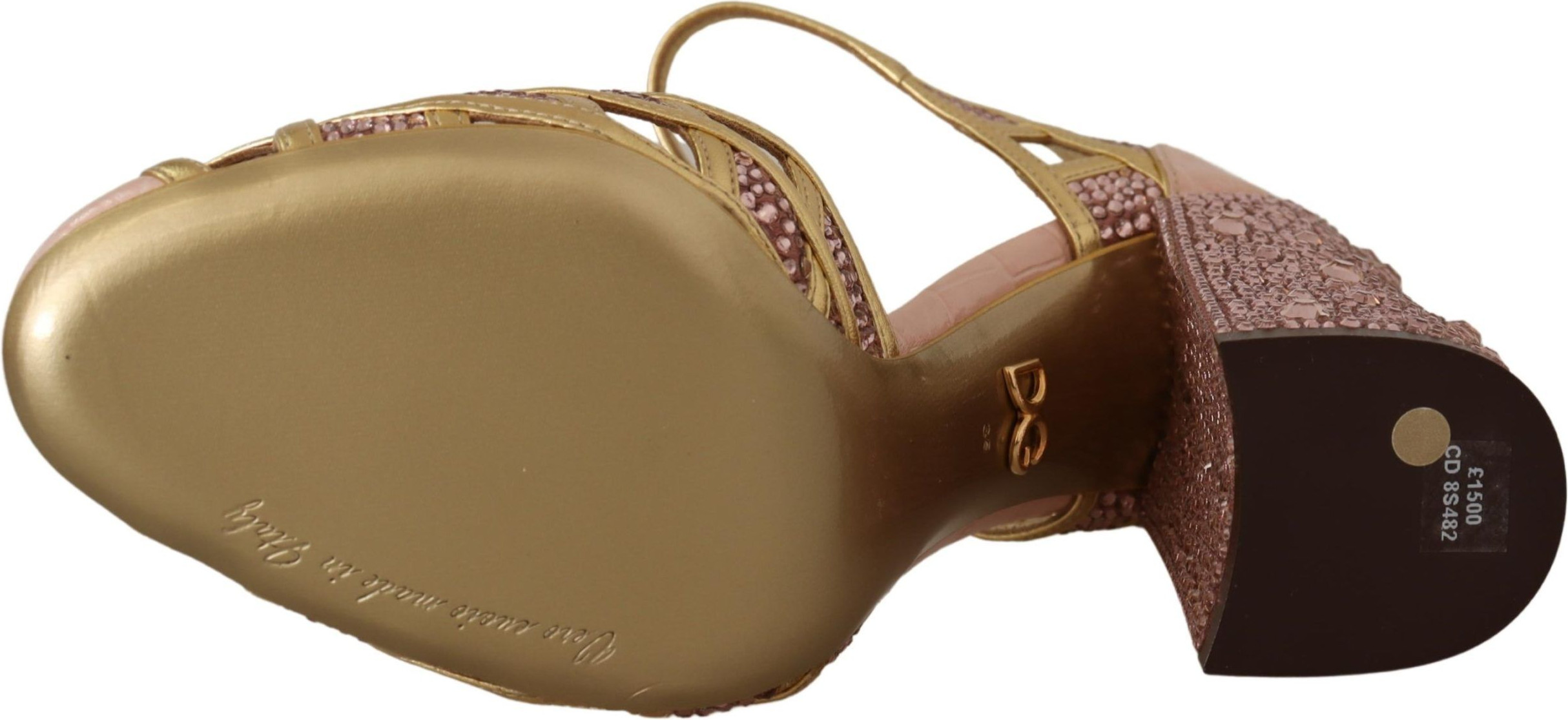 Shoes Dolce & Gabbana Pink Gold Leather Crystal Pumps T-strap Shoes
