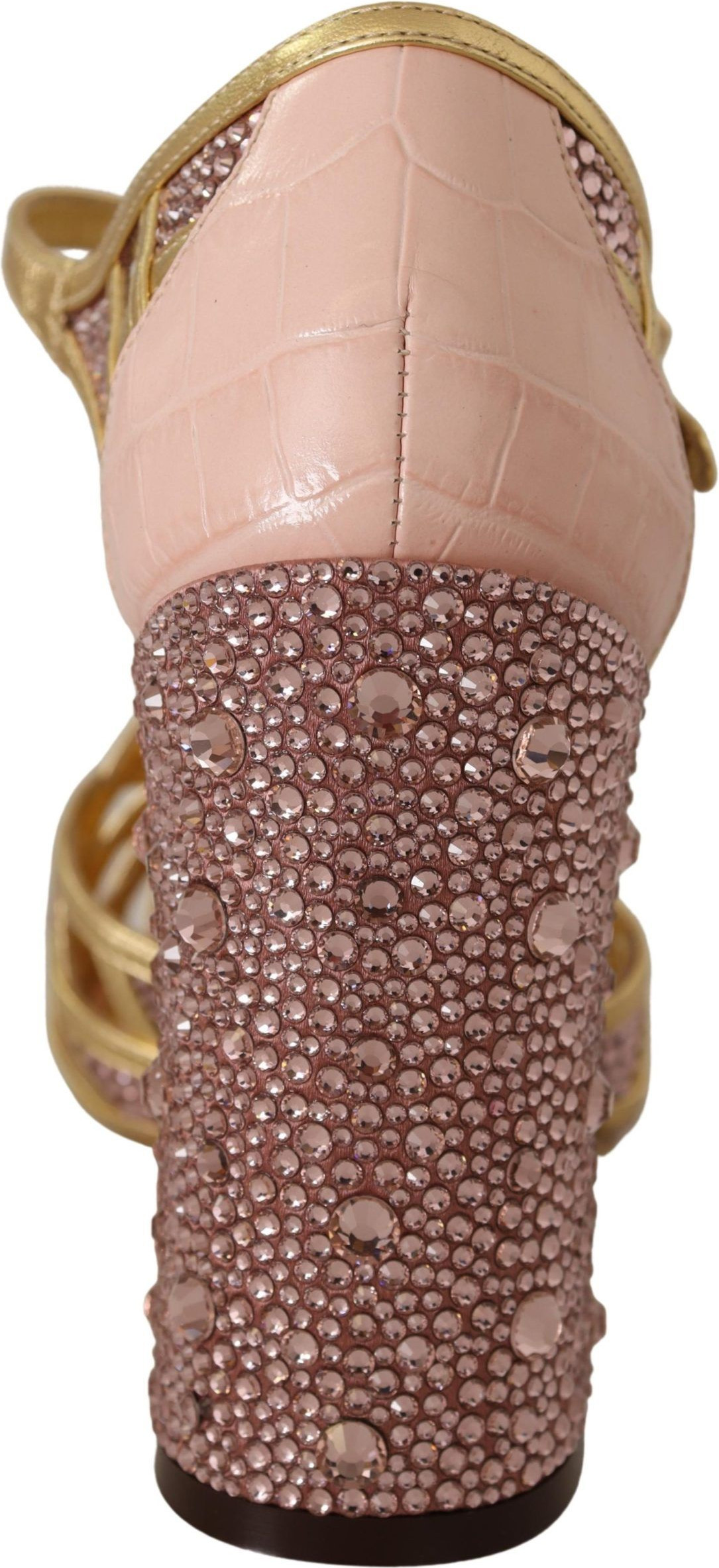 Shoes Dolce & Gabbana Pink Gold Leather Crystal Pumps T-strap Shoes