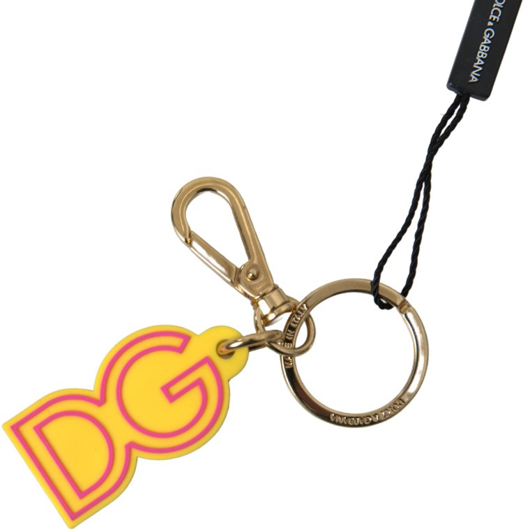 Dolce & Gabbana dan kalpochi, sariq rezina DG logotipi, oltin guruch metall kalit uzukli kalitlargich