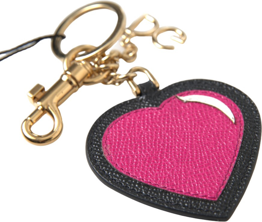 Kalit uzuk Dolce & Gabbana Qora Bordo Yurak Charm Teri Oltin Metall Keychain
