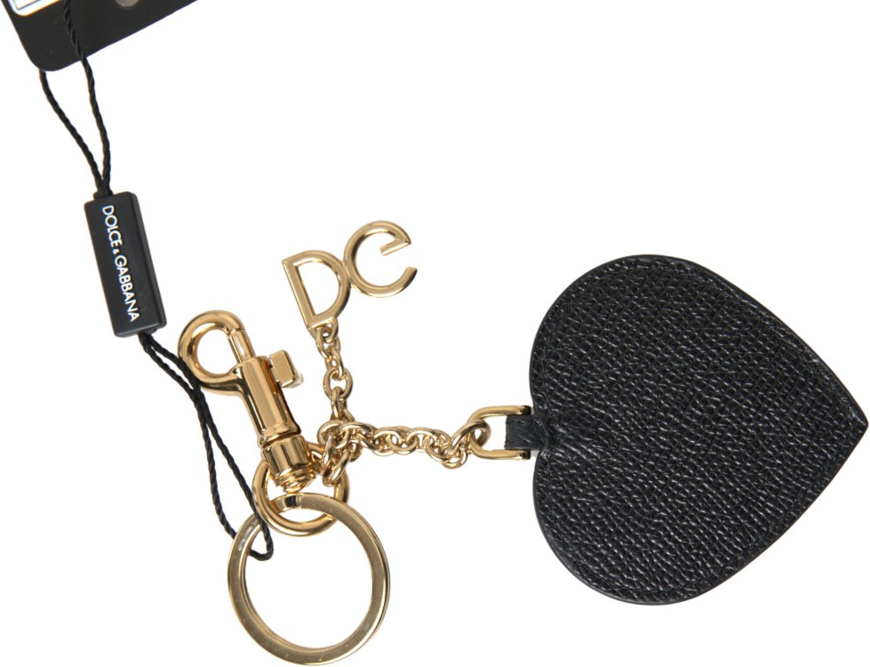 Kalit uzuk Dolce & Gabbana Qora Bordo Yurak Charm Teri Oltin Metall Keychain
