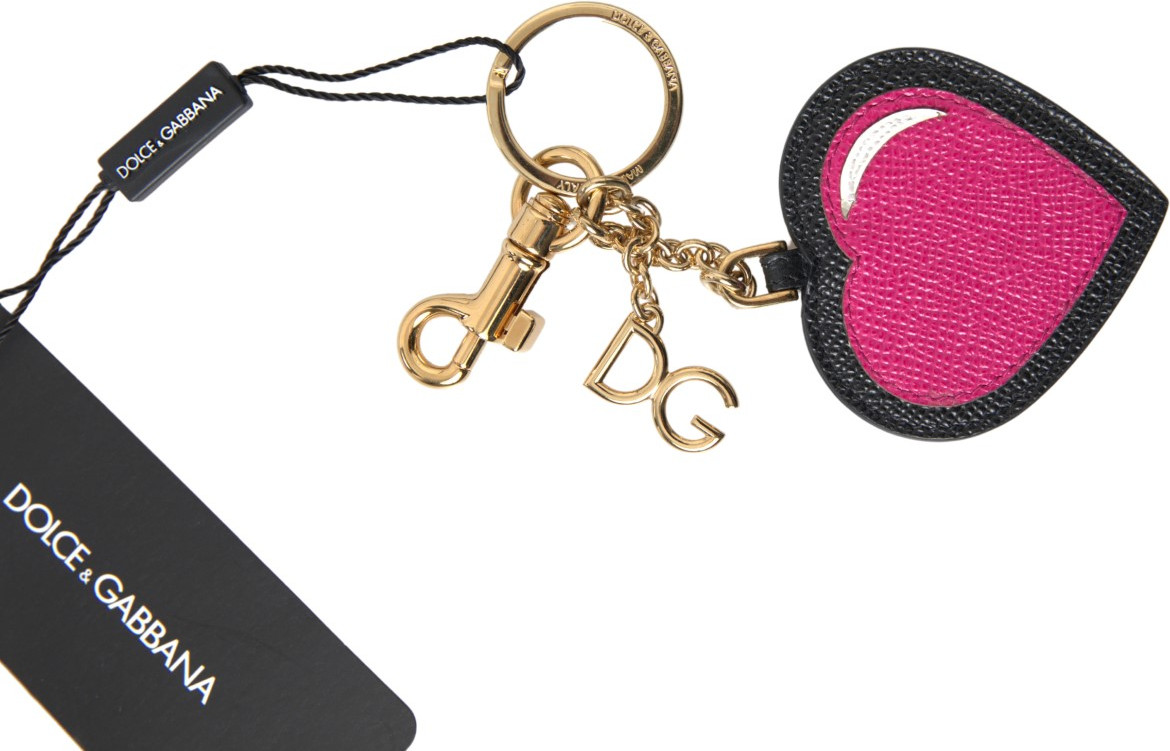 Kalit uzuk Dolce & Gabbana Qora Bordo Yurak Charm Teri Oltin Metall Keychain