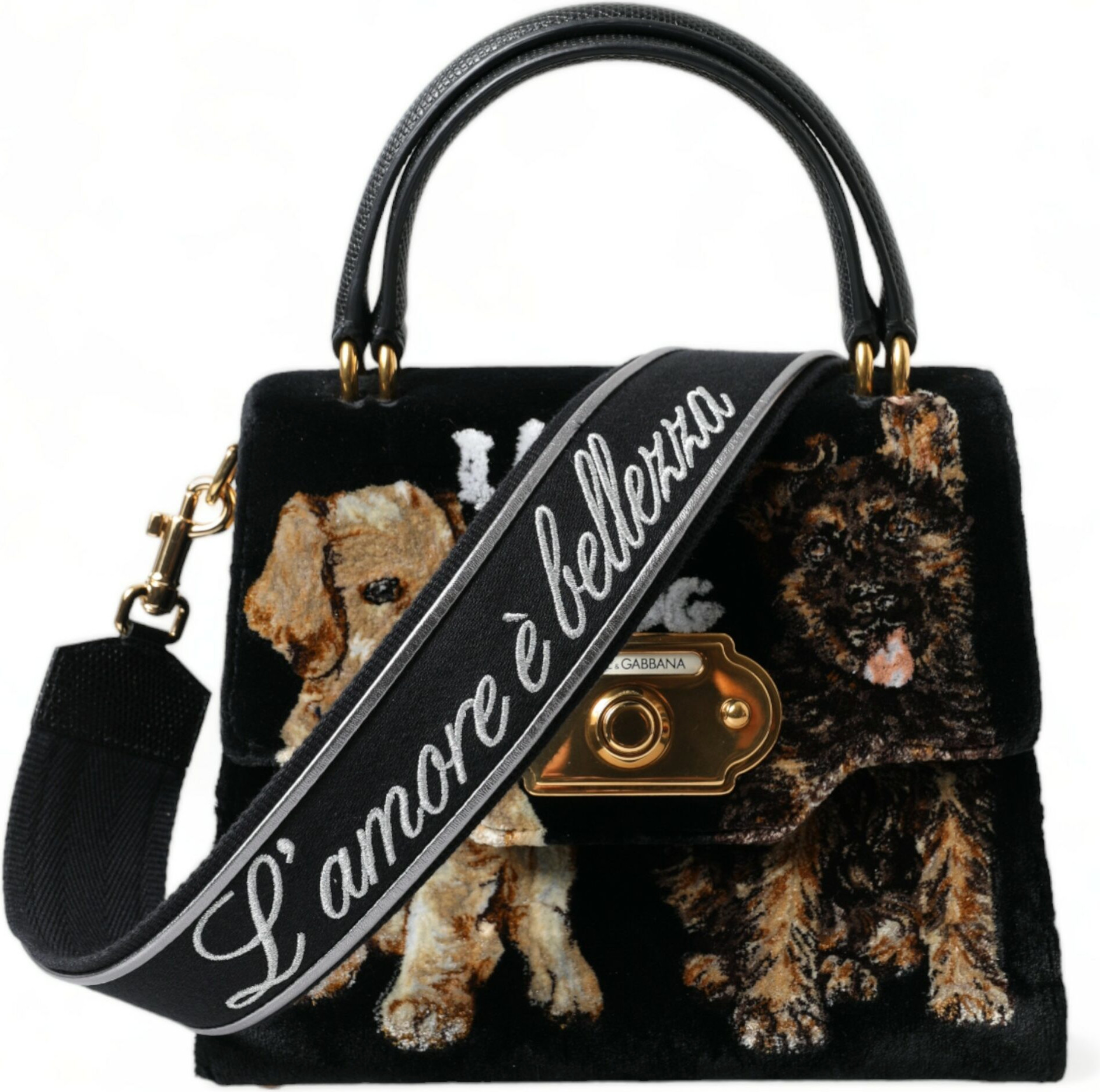 Сумка Dolce & Gabbana Элегантная сумка из бархата и кожи с дизайном в виде собаки