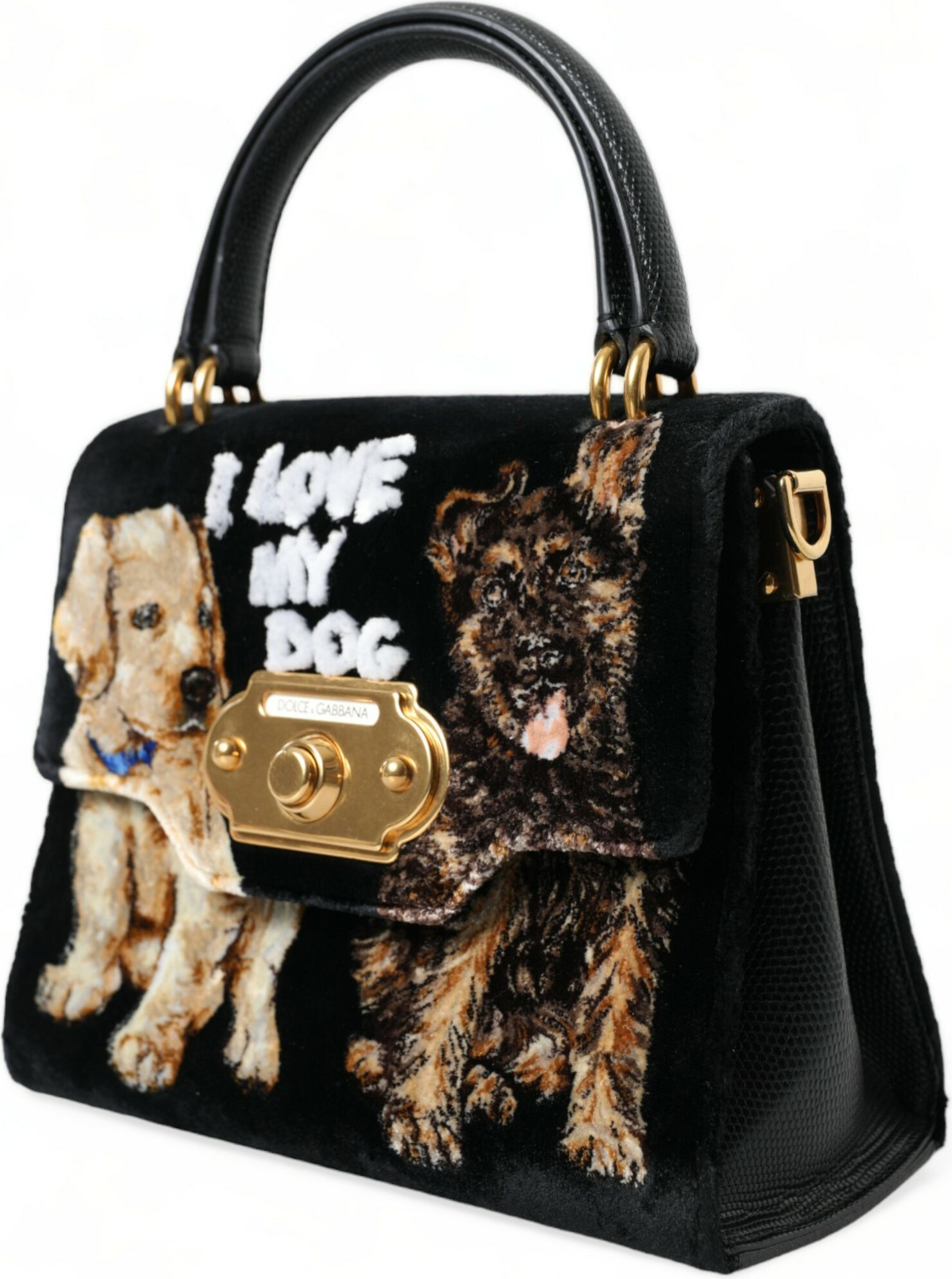 Сумка Dolce & Gabbana Элегантная сумка из бархата и кожи с дизайном в виде собаки