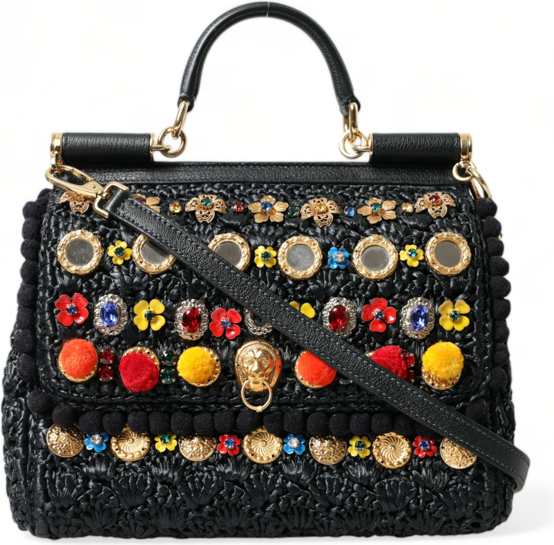Сумка Tote Dolce & Gabbana Элегантная Черная Декорированная из Рафии Через Плечо