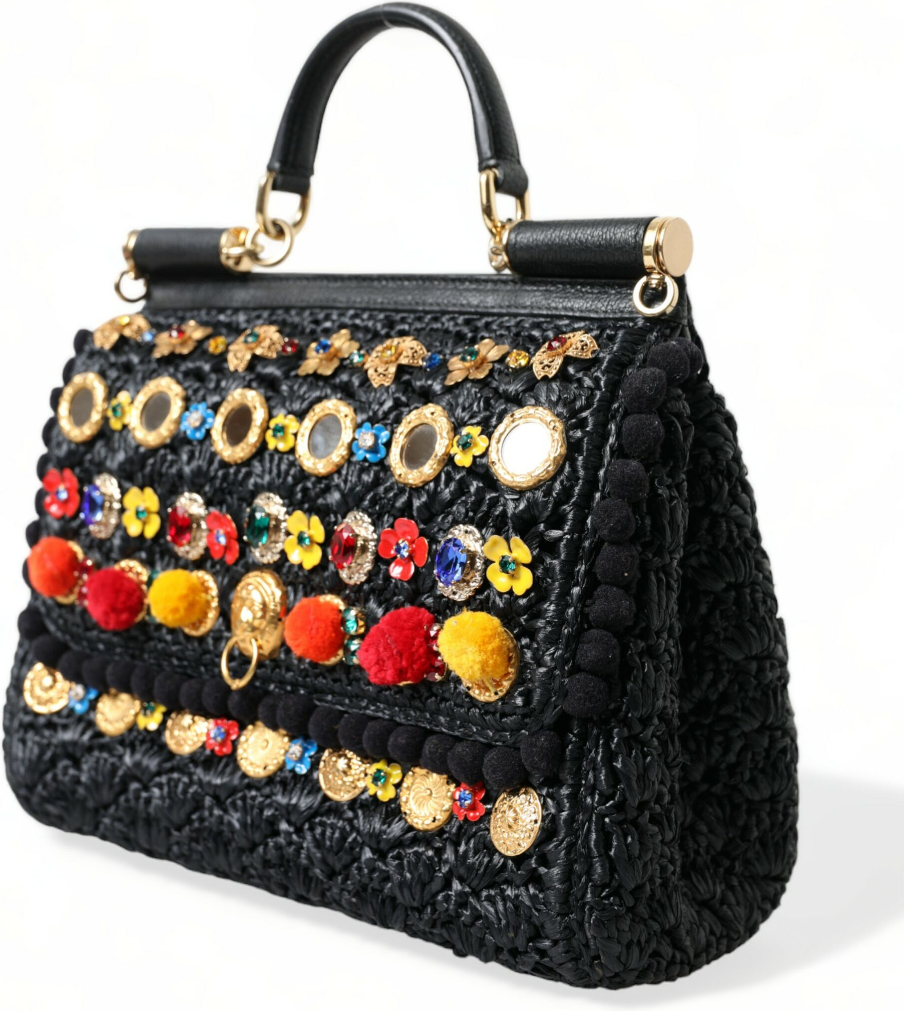 Сумка Tote Dolce & Gabbana Элегантная Черная Декорированная из Рафии Через Плечо