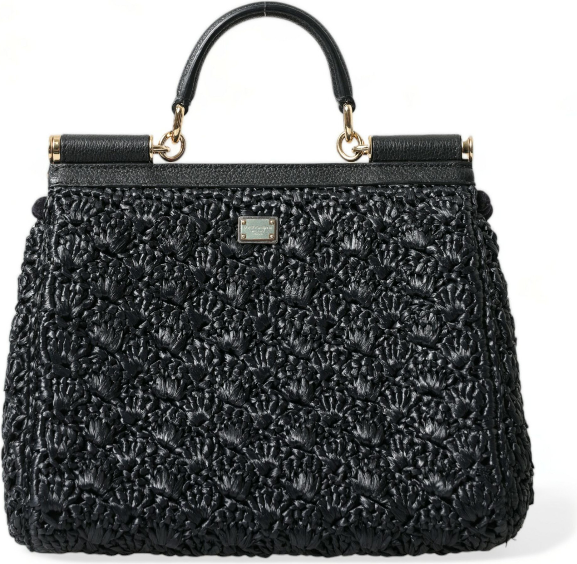 Сумка Tote Dolce & Gabbana Элегантная Черная Декорированная из Рафии Через Плечо