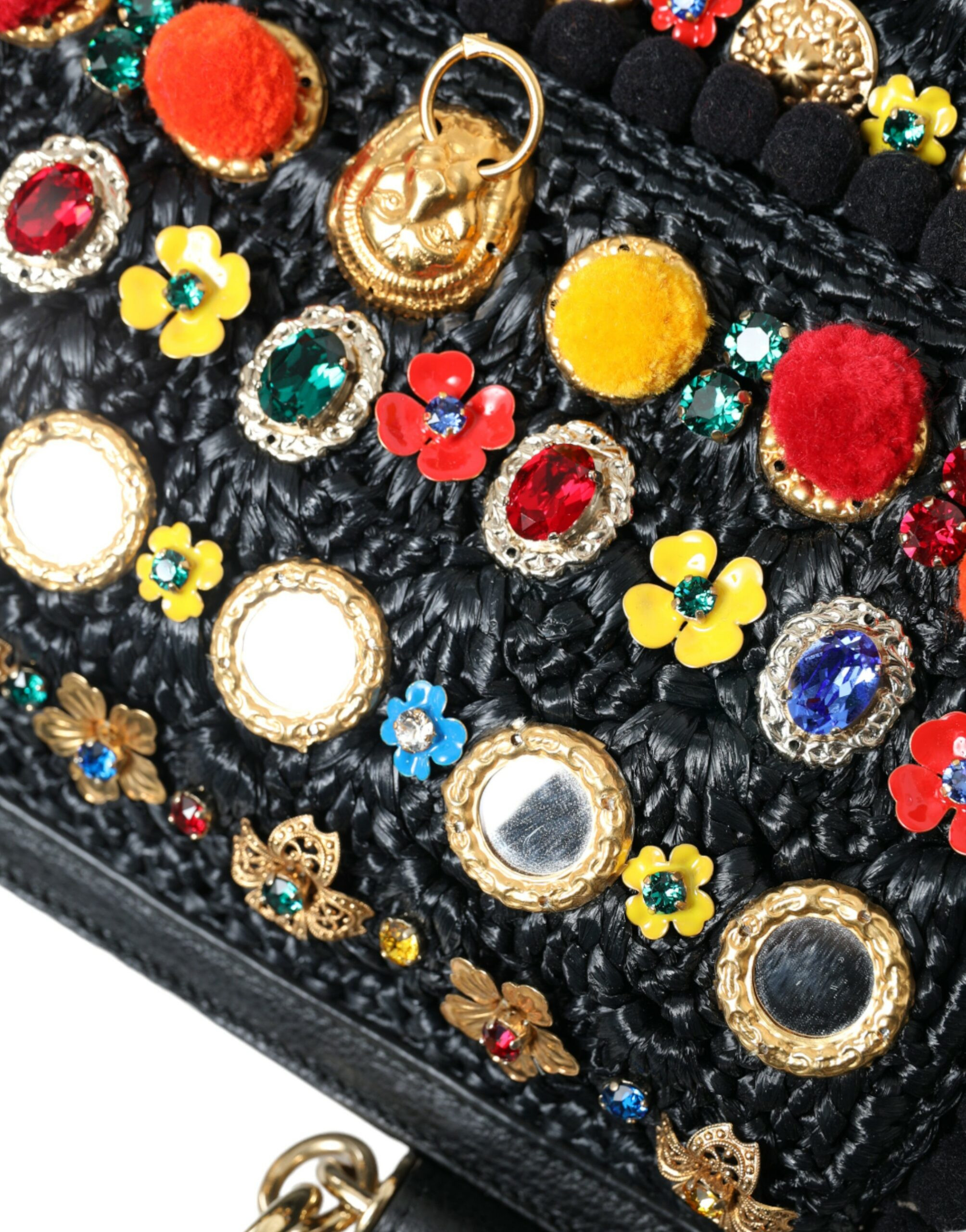 Сумка Tote Dolce & Gabbana Элегантная Черная Декорированная из Рафии Через Плечо