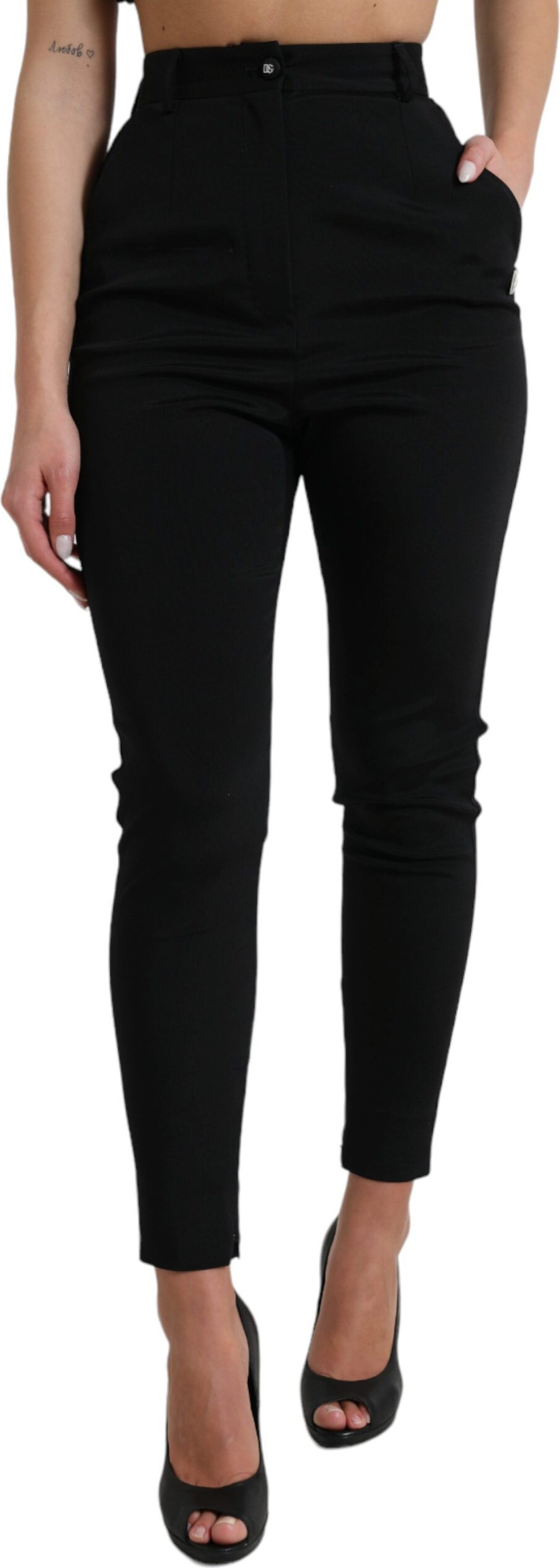 Black Wool Stretch High Waist Skinny Pants Dolce & Gabbana