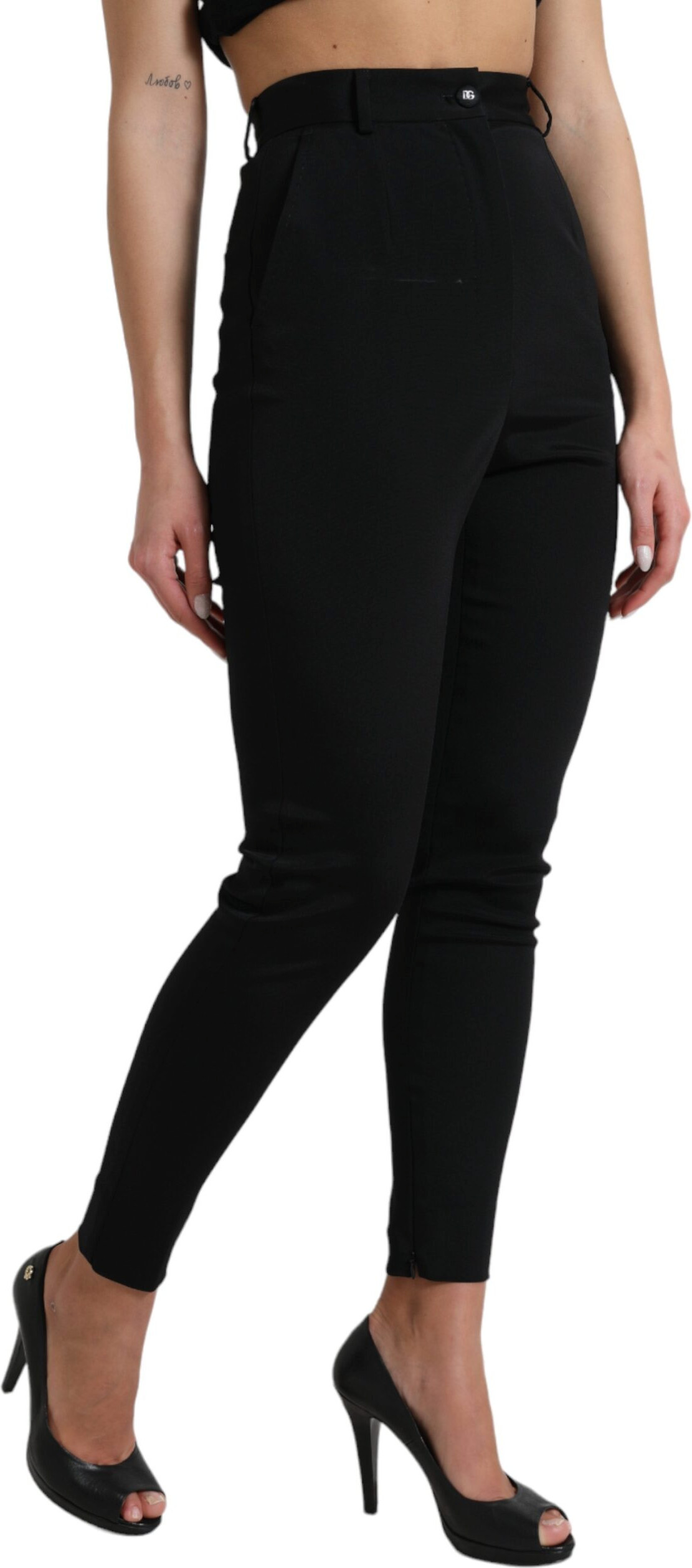 Black Wool Stretch High Waist Skinny Pants Dolce & Gabbana