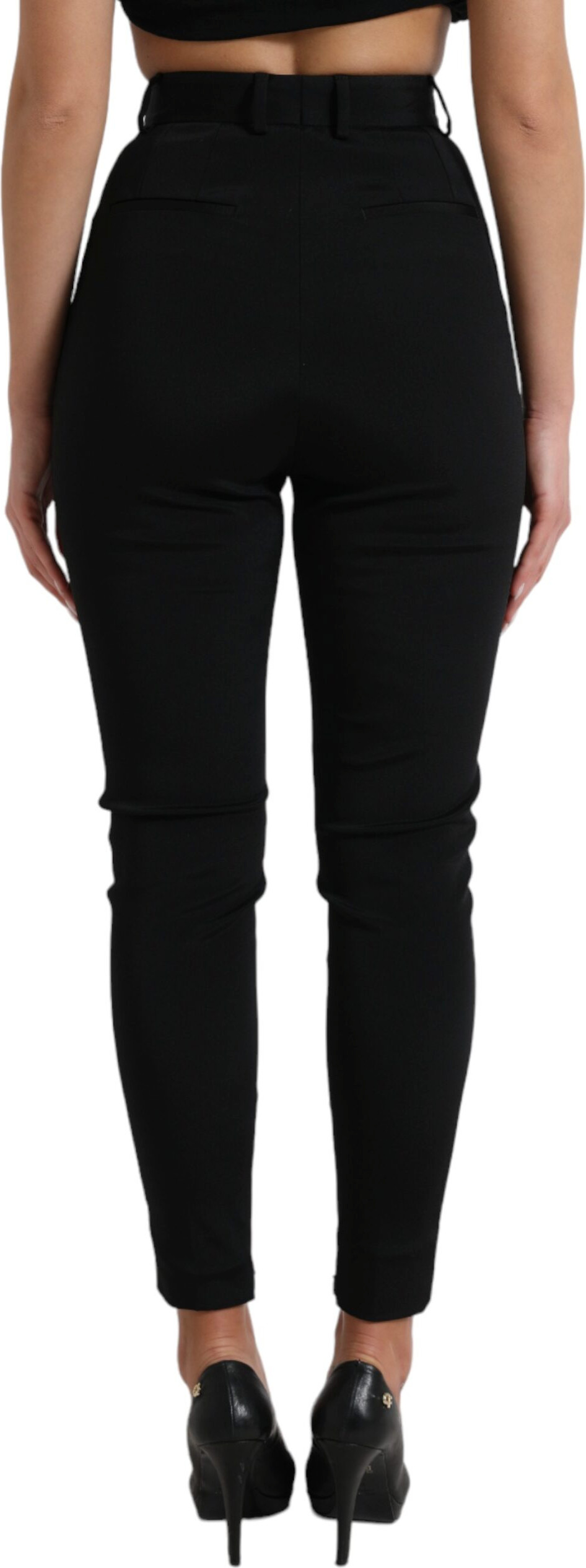 Black Wool Stretch High Waist Skinny Pants Dolce & Gabbana