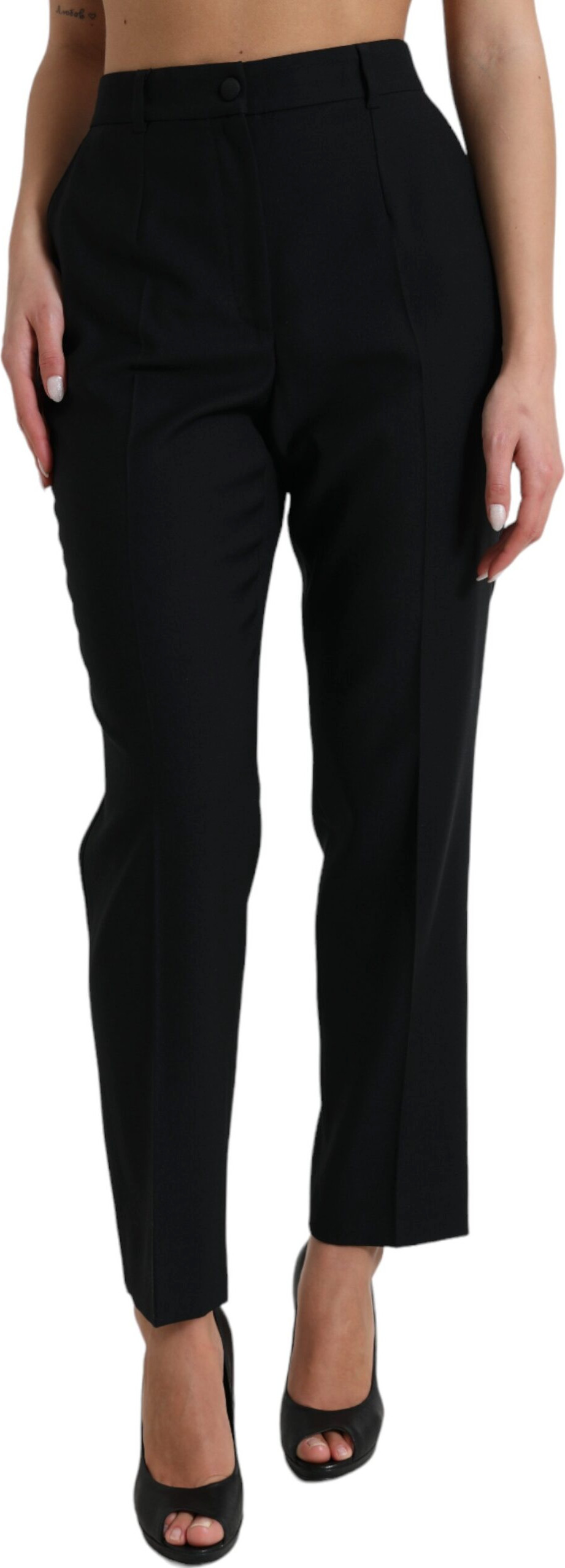 Black Wool High Waist Straight Pants by Dolce & Gabbana
