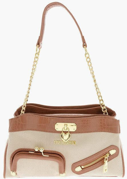 LOVE MOSCHINO Chic Canvas va Sun'iy Charmdan Yasalgan yelkaga uriladigan Sumka