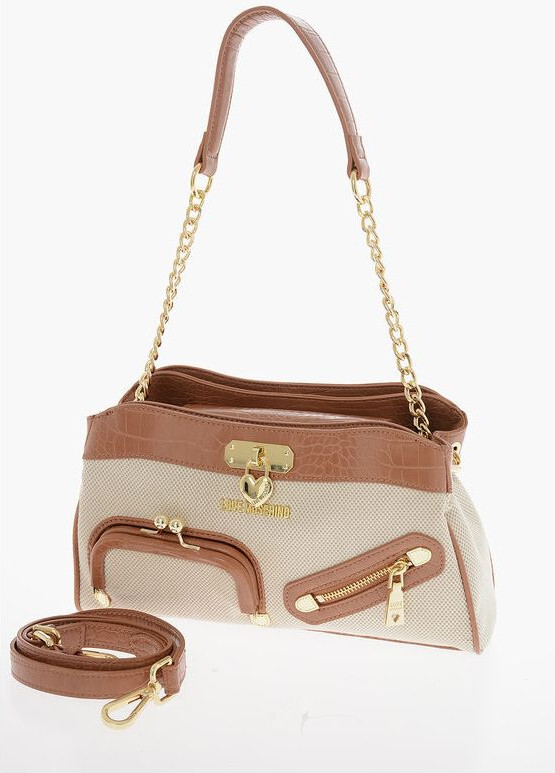 LOVE MOSCHINO Chic Canvas va Sun'iy Charmdan Yasalgan yelkaga uriladigan Sumka