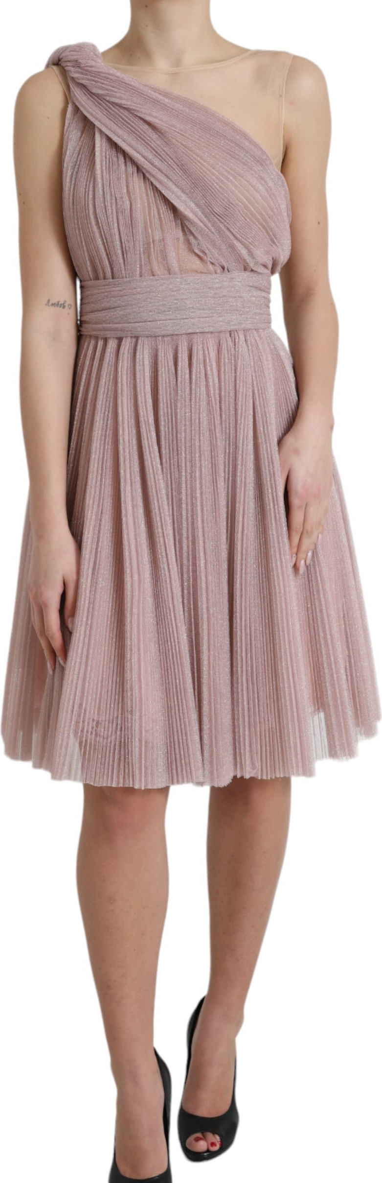 Dress Dolce & Gabbana Light Lilac Pleated Lame Tulle One Shoulder Dress