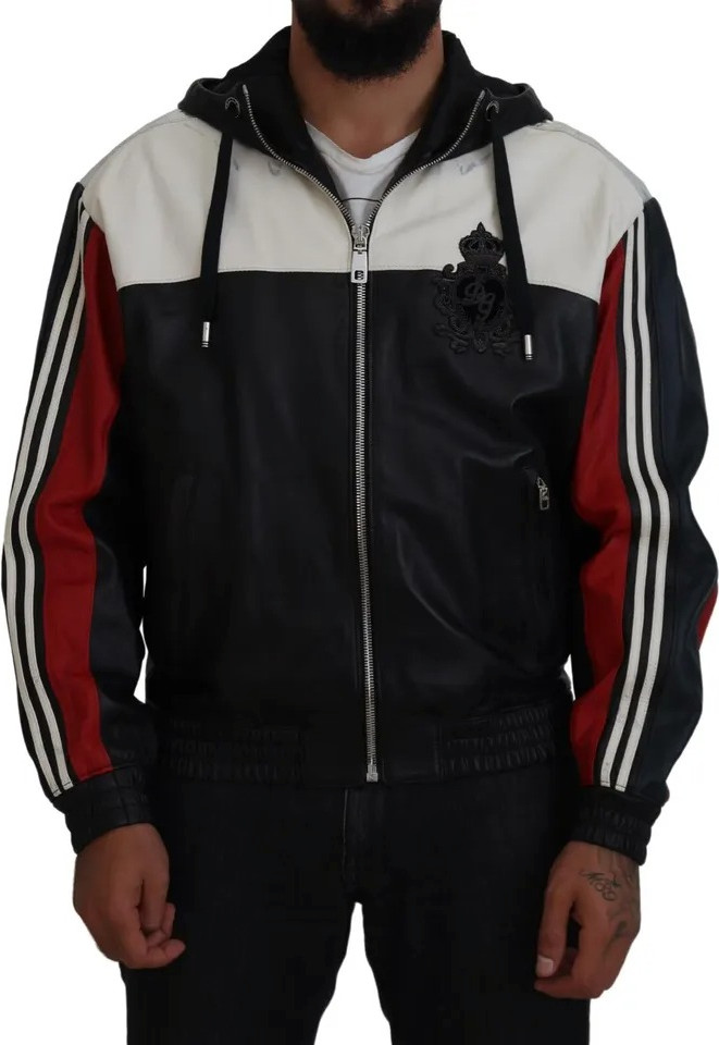 Qora teri kapyushonli blouson palto-ko'ylak Dolce & Gabbana