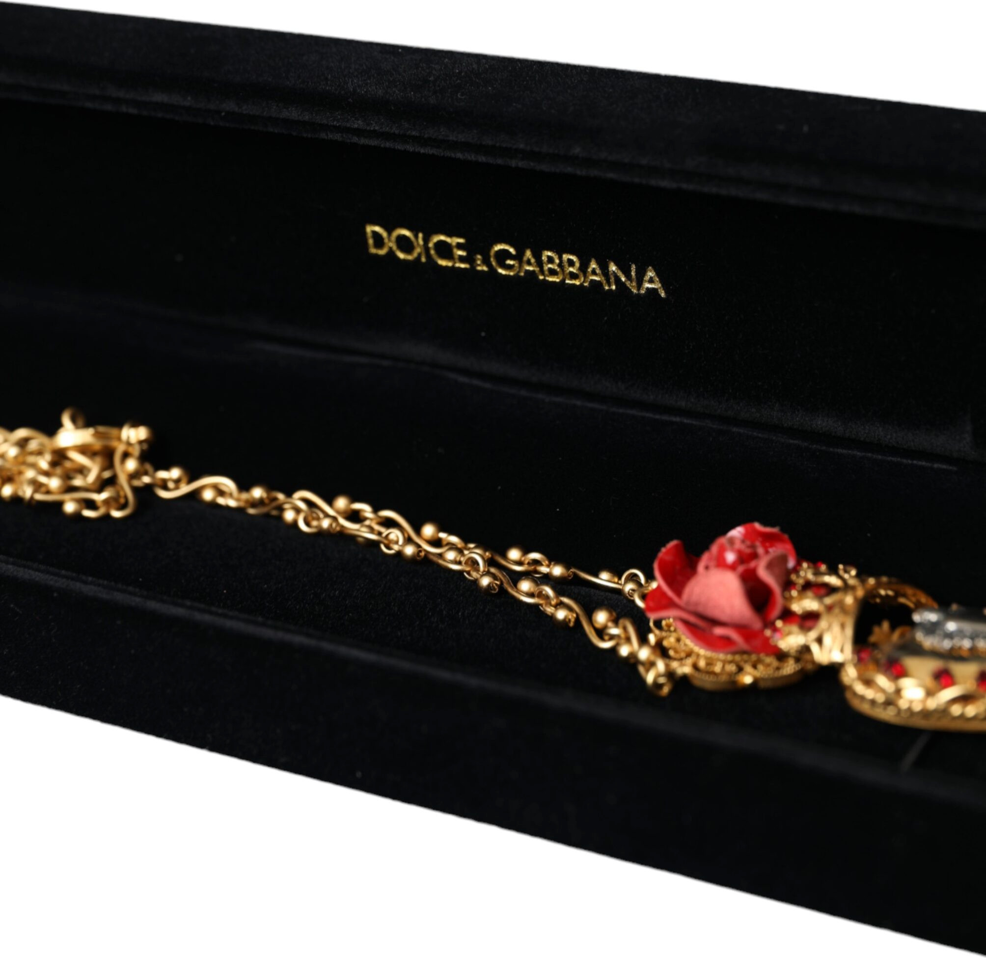 Oltin Guruch Zanjirli Muqaddas Yurak Gul Kristalli Kaltak Dolce & Gabbana