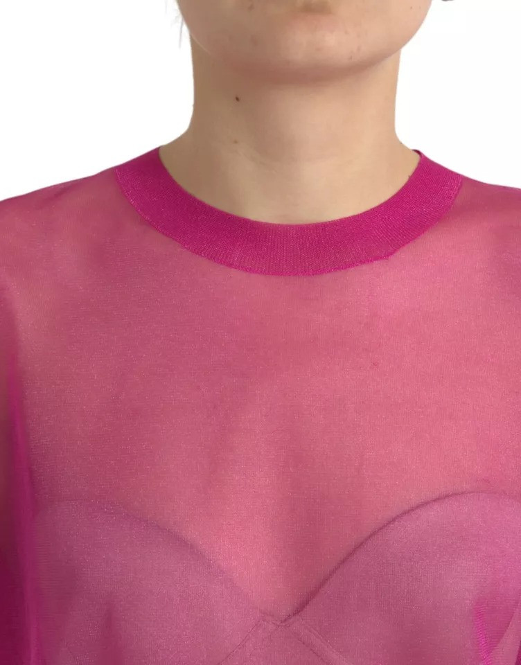 Pink Transparent Crewneck Long Sleeves Top Dolce & Gabbana