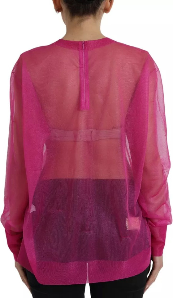 Pink Transparent Crewneck Long Sleeves Top Dolce & Gabbana