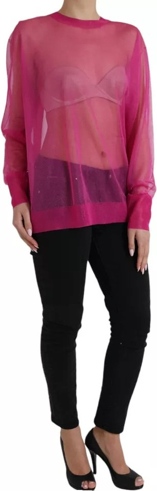 Pink Transparent Crewneck Long Sleeves Top Dolce & Gabbana