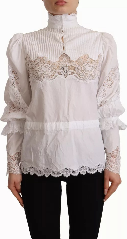 Oq paxta dantel detallar bilanTurtle Neck ko'ylak Dolce & Gabbana