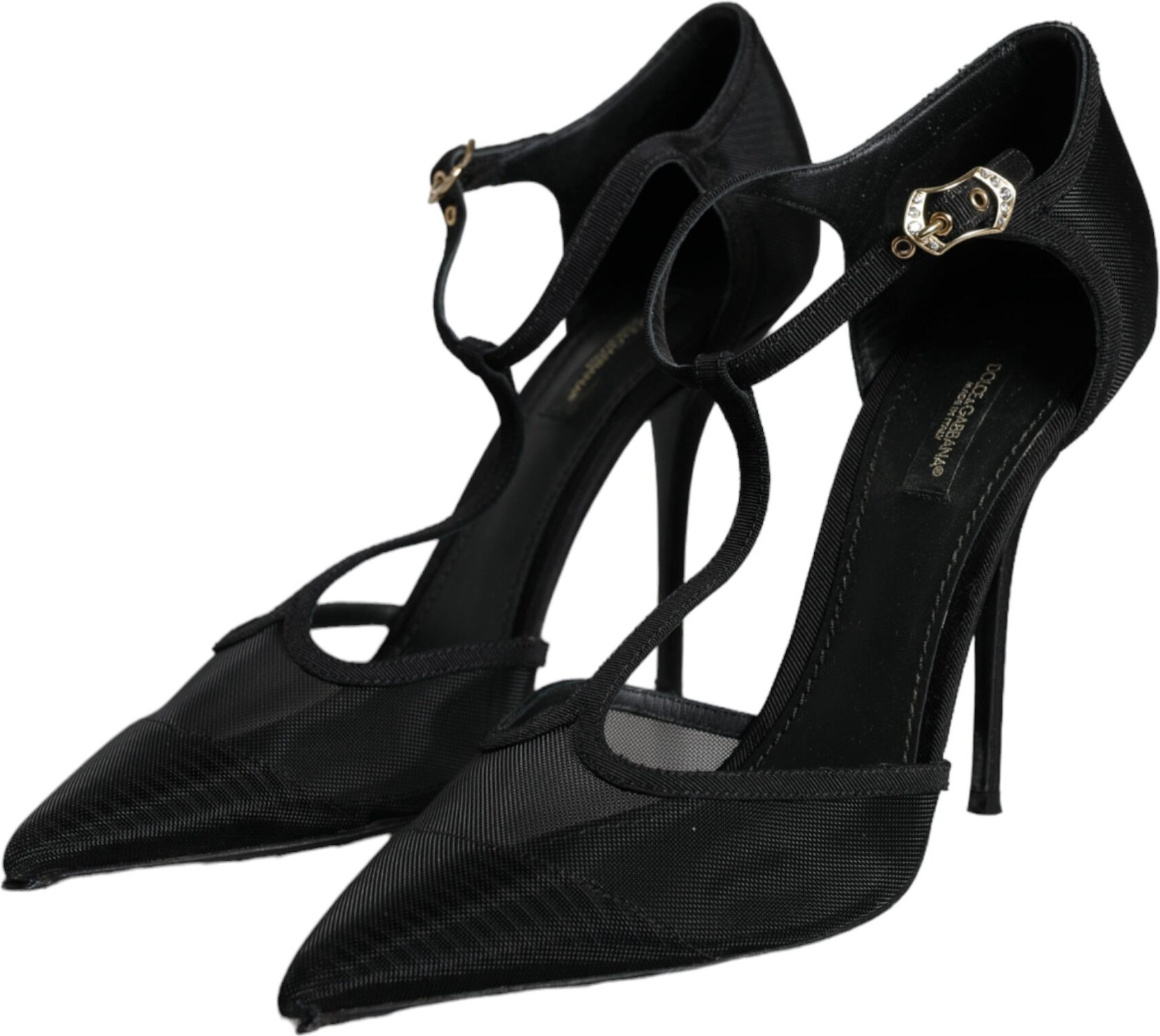 Black Mesh T-strap Stiletto High Heels Shoes Dolce & Gabbana