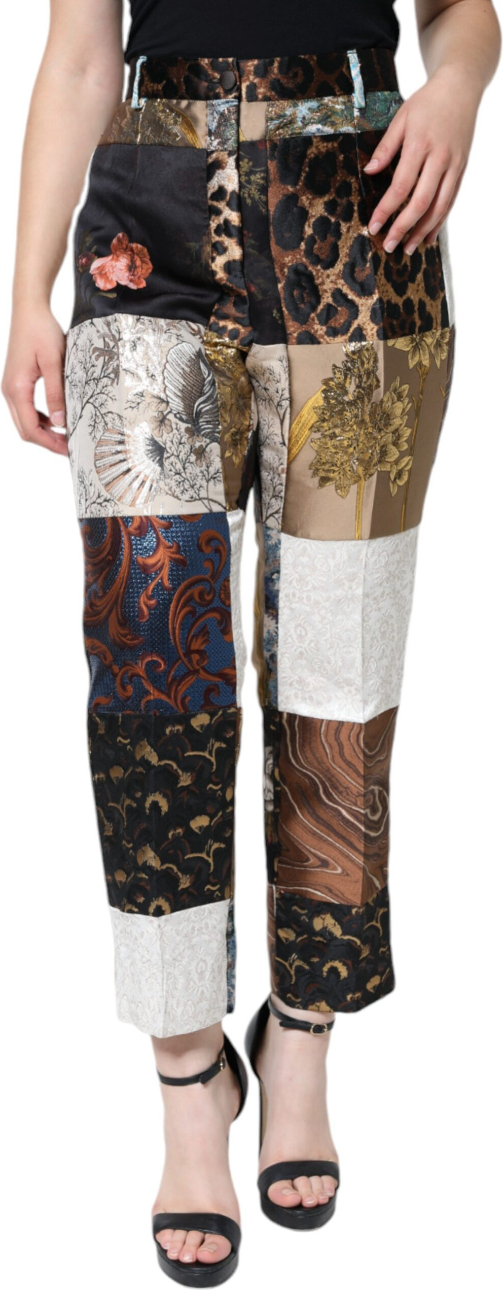 Dolce & Gabbana Multicolor Patchwork Jacquard High Waist Pants