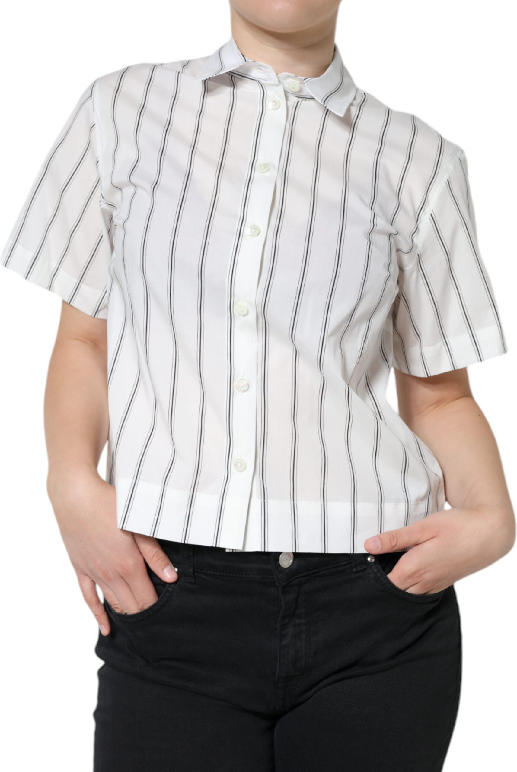 White Striped Collared Short Sleeve Polo Top Dolce & Gabbana