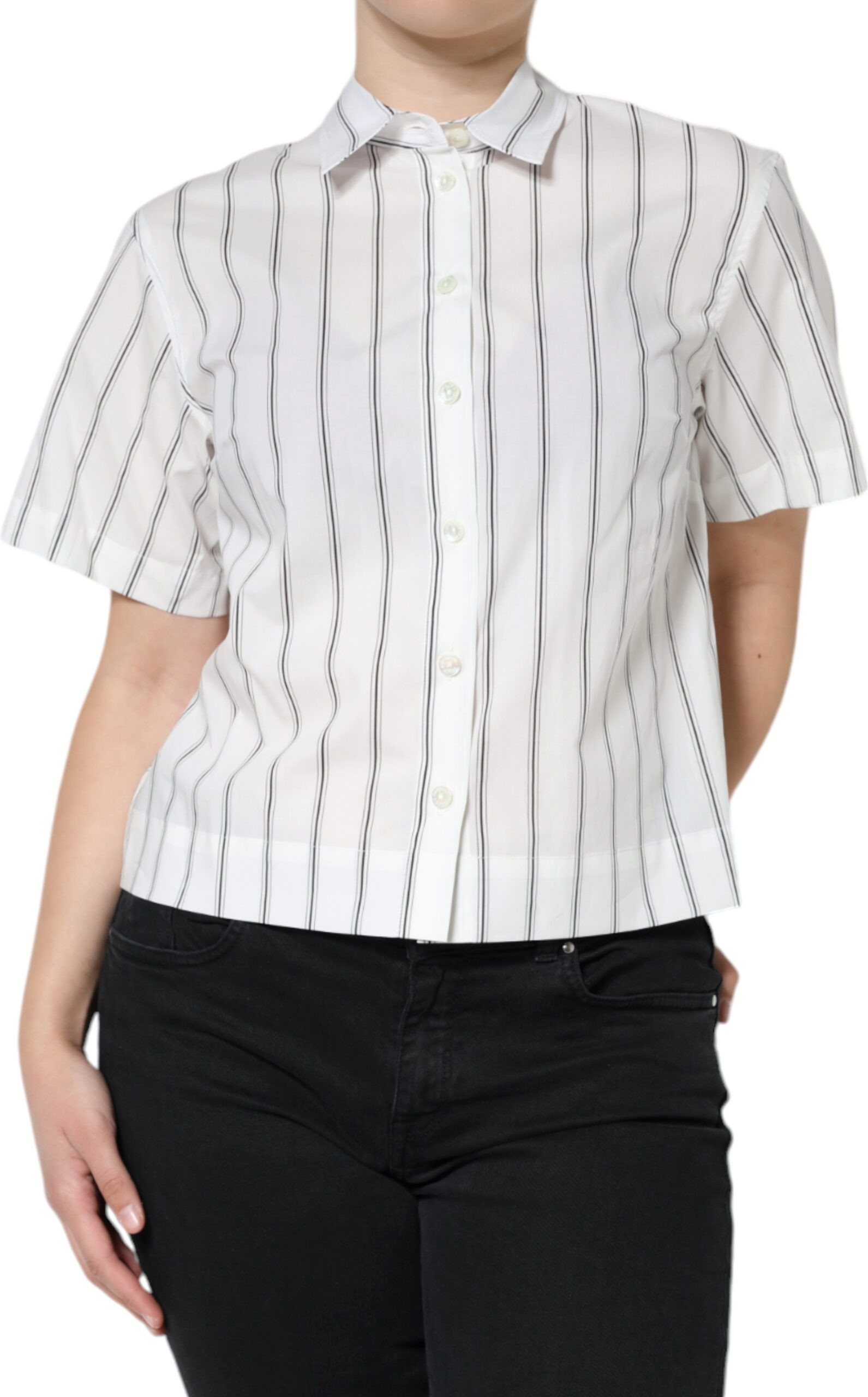 White Striped Collared Short Sleeve Polo Top Dolce & Gabbana