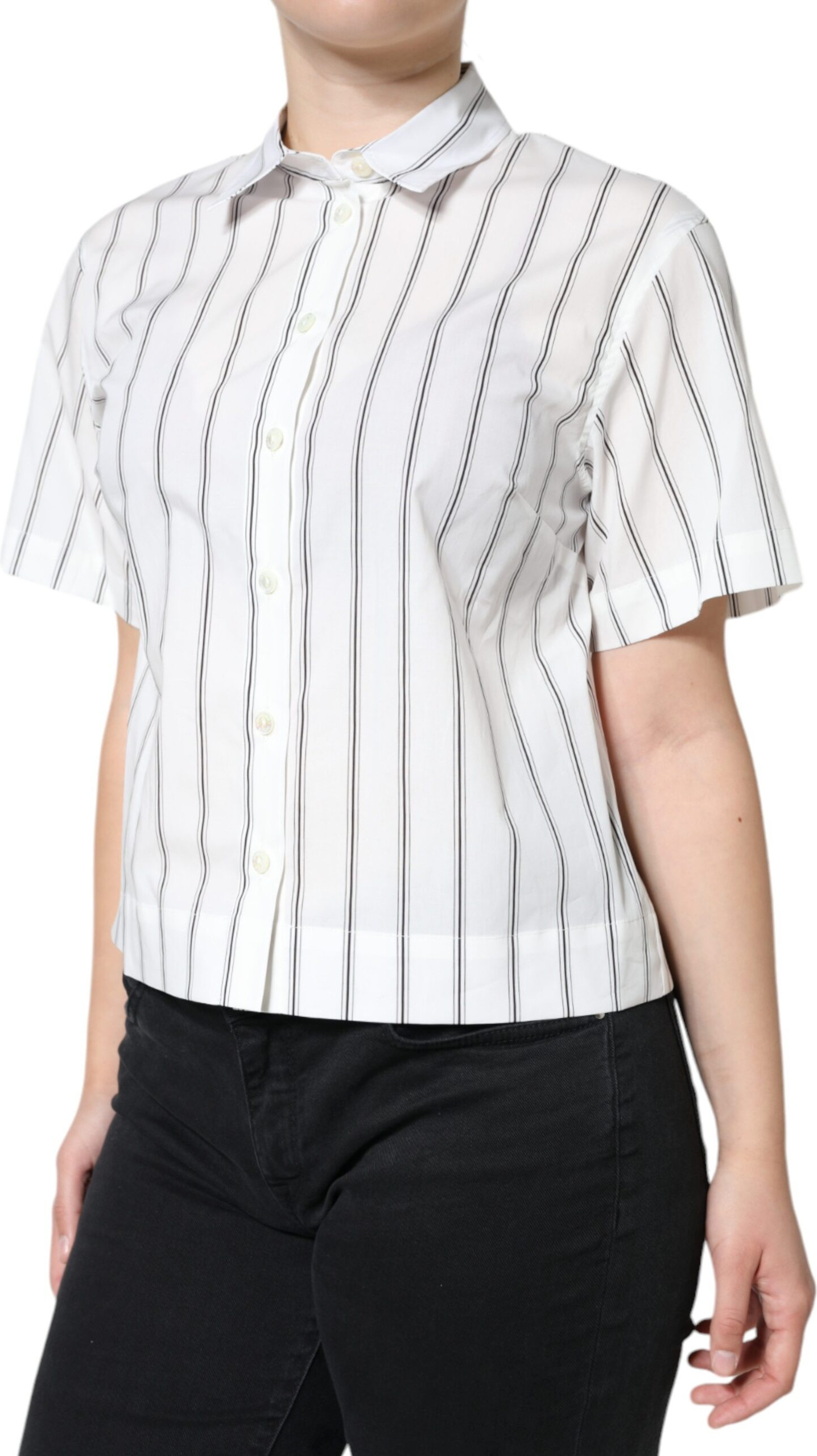 White Striped Collared Short Sleeve Polo Top Dolce & Gabbana