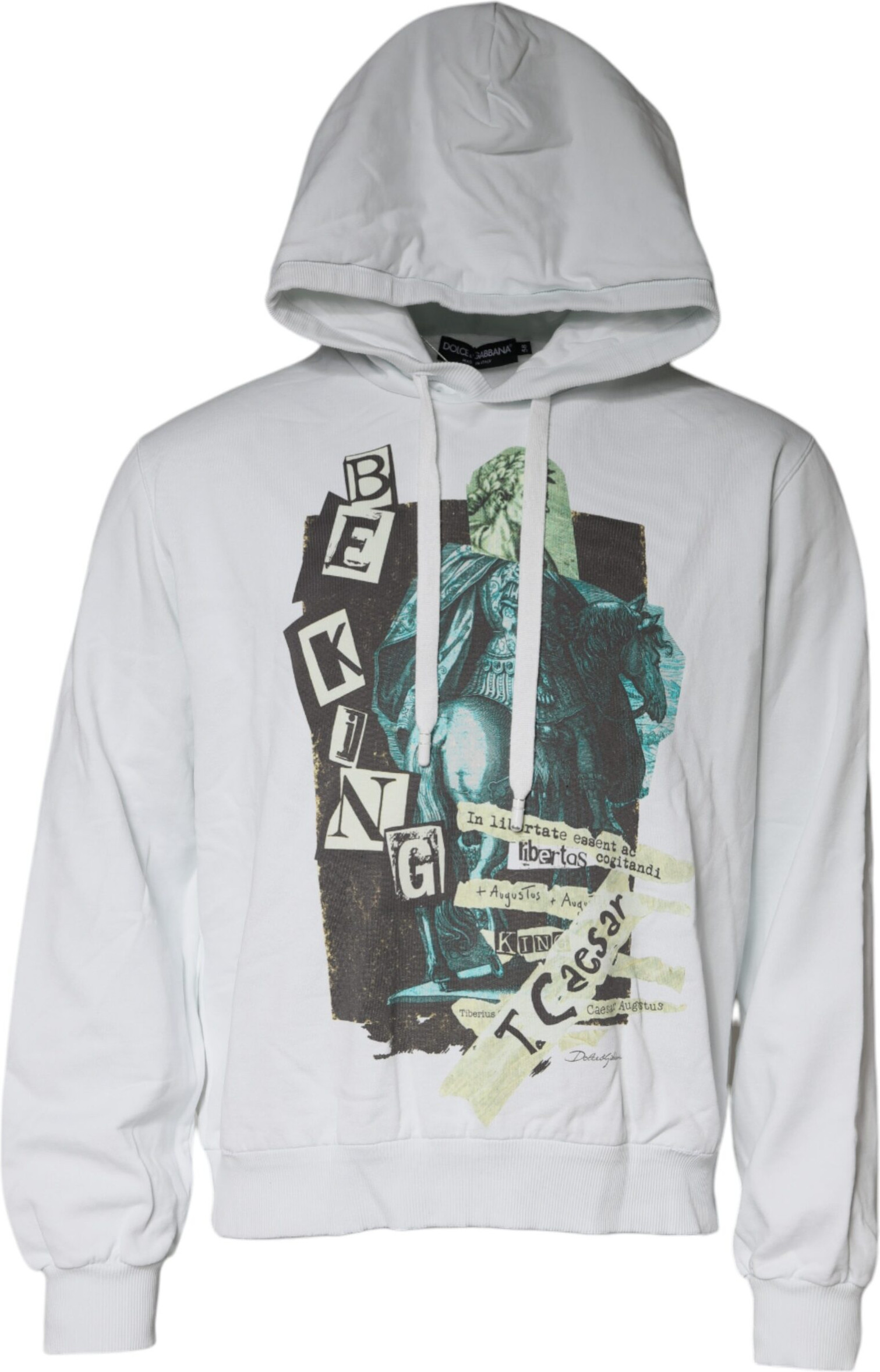 White Caesar Cotton Hooded Pullover Sweater Dolce & Gabbana