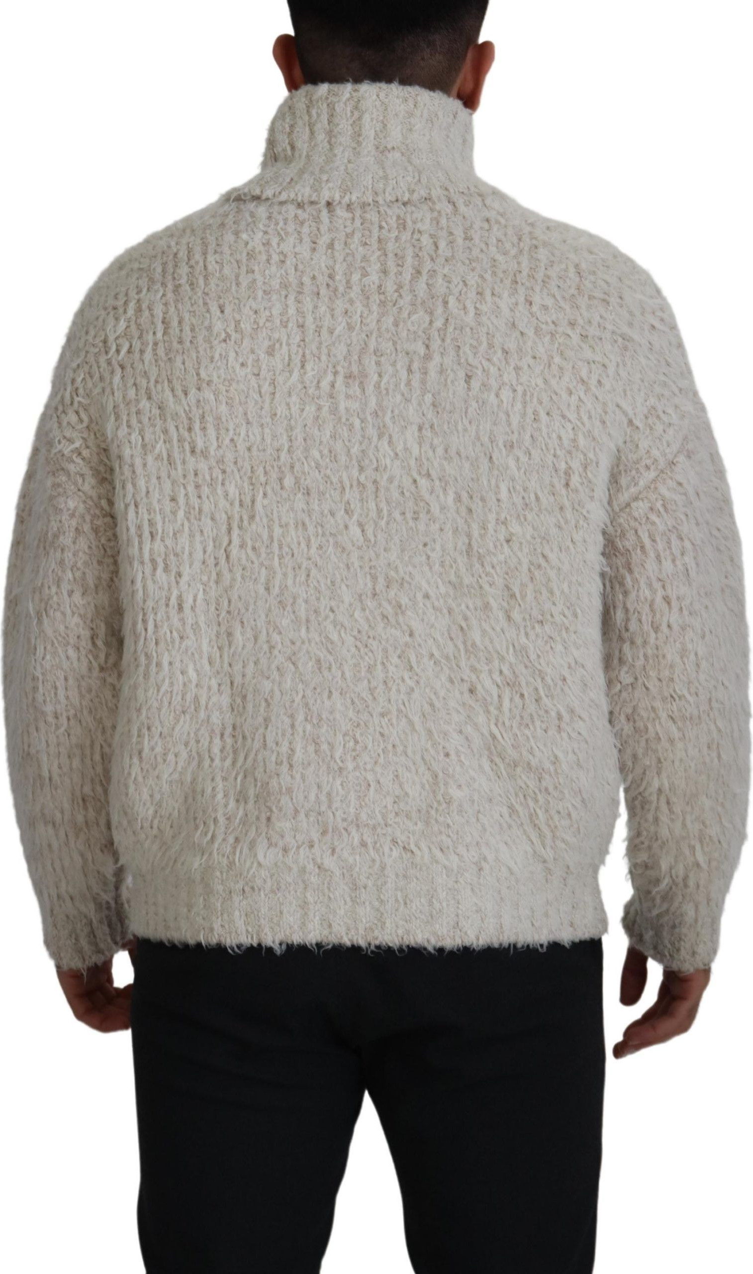 Dolce & Gabbana dan qaymoq rangli jun to'quvchi turtleneck sviter-ko'ylak