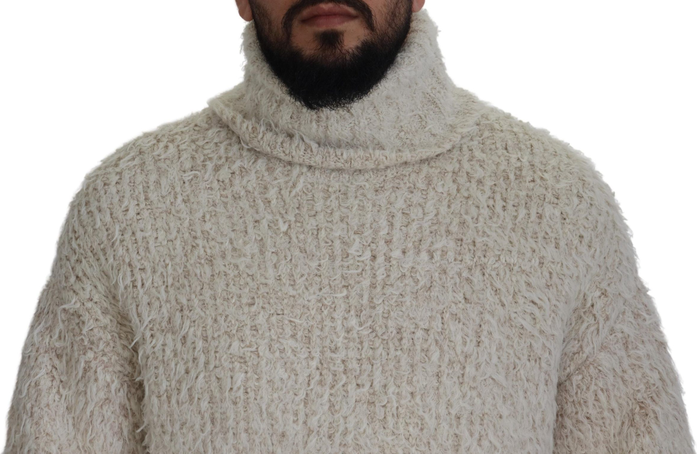 Dolce & Gabbana dan qaymoq rangli jun to'quvchi turtleneck sviter-ko'ylak