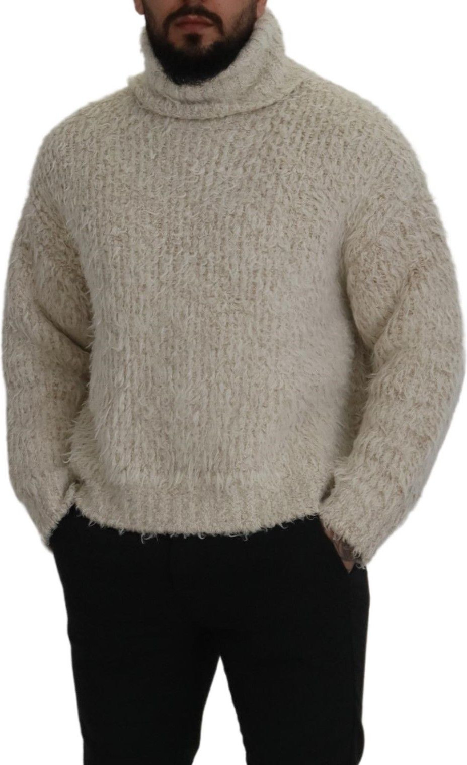 Dolce & Gabbana dan qaymoq rangli jun to'quvchi turtleneck sviter-ko'ylak