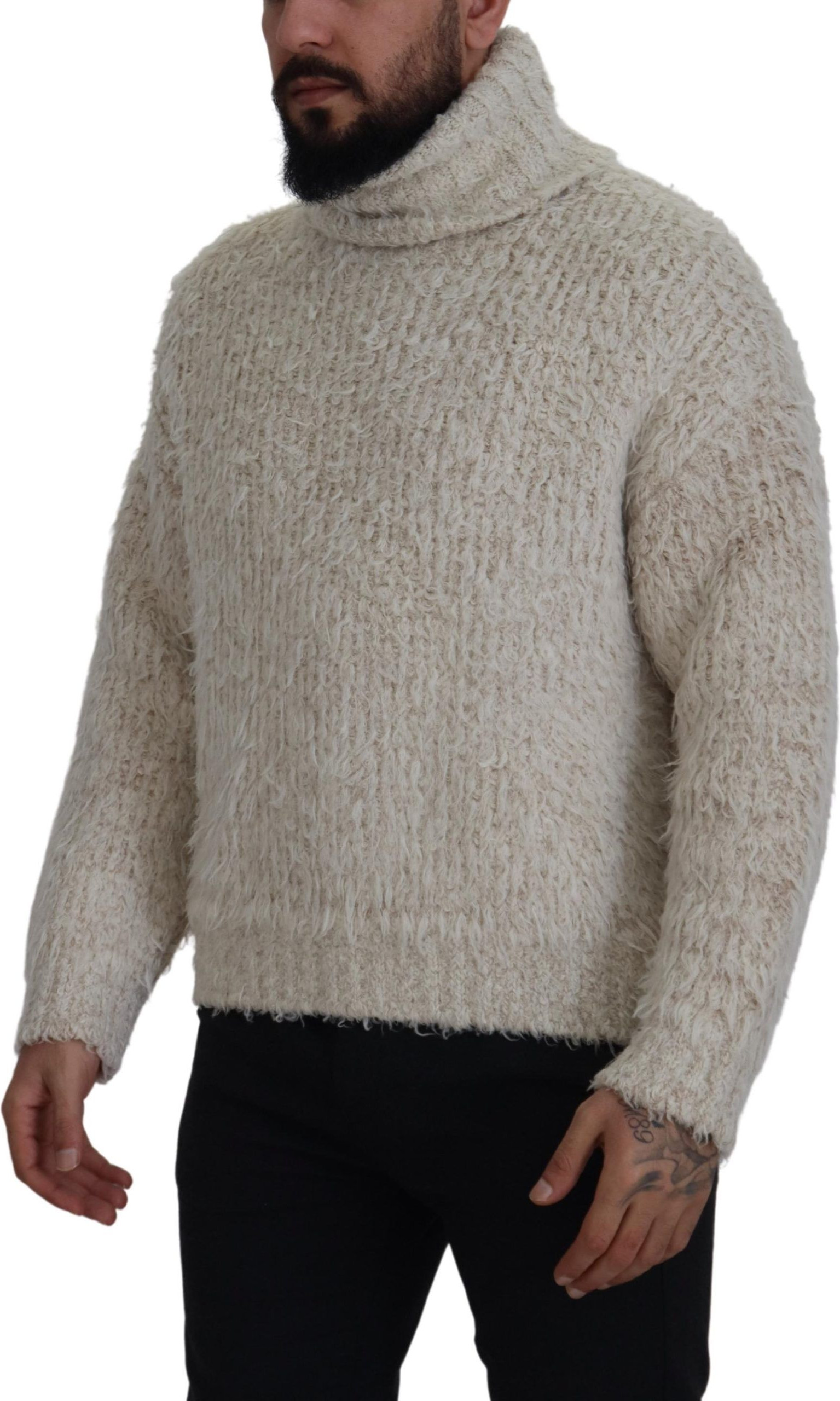 Dolce & Gabbana dan qaymoq rangli jun to'quvchi turtleneck sviter-ko'ylak